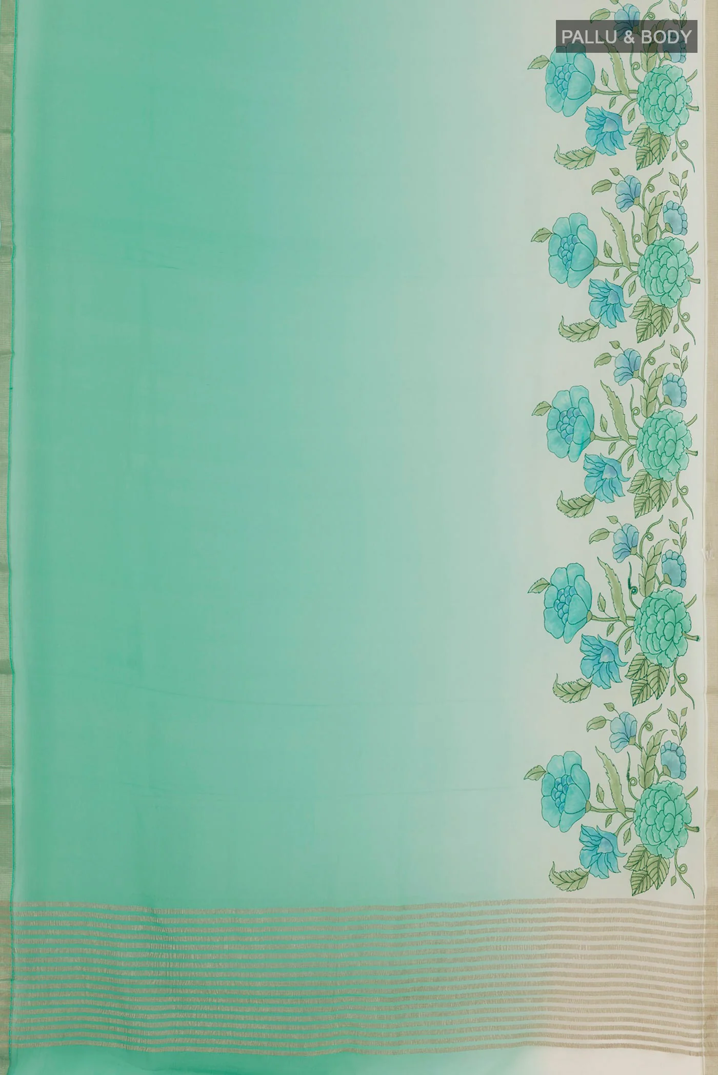 Sea Green Mysore Chiffon Saree - Image 3