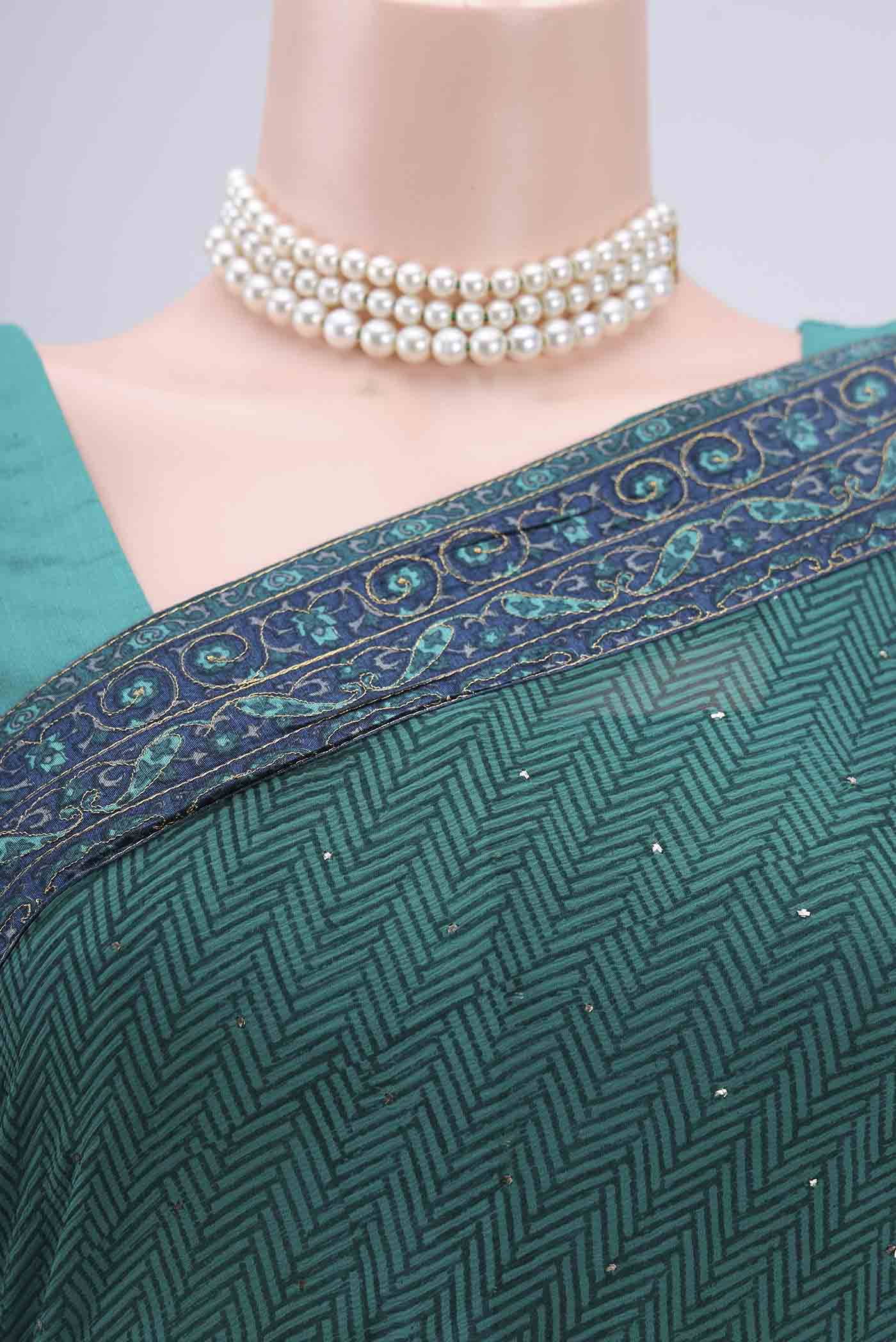 Green Mysore Chiffon Saree - Image 2