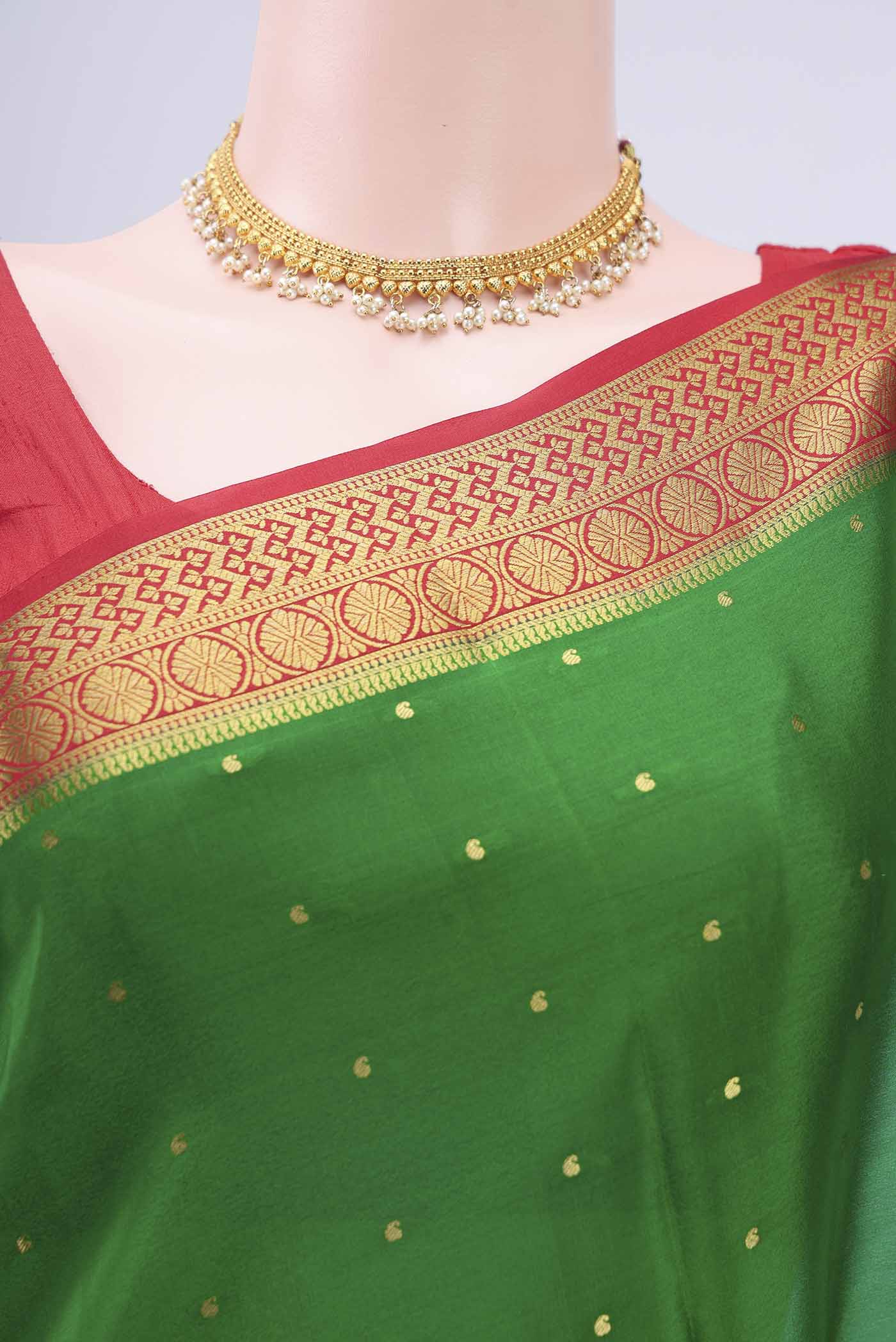 Green Mysore Crepe Saree - Image 2