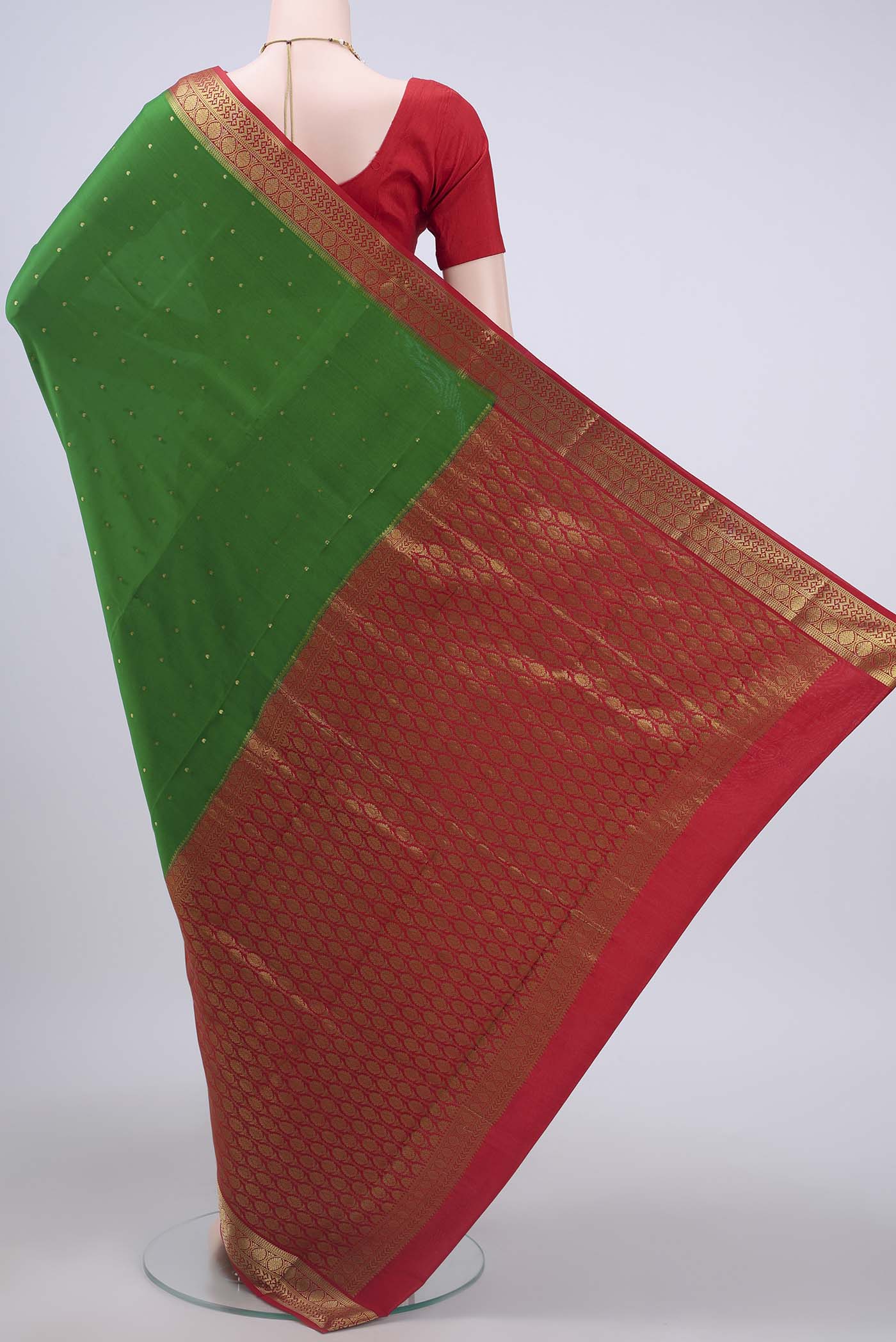 Green Mysore Crepe Saree - Image 3