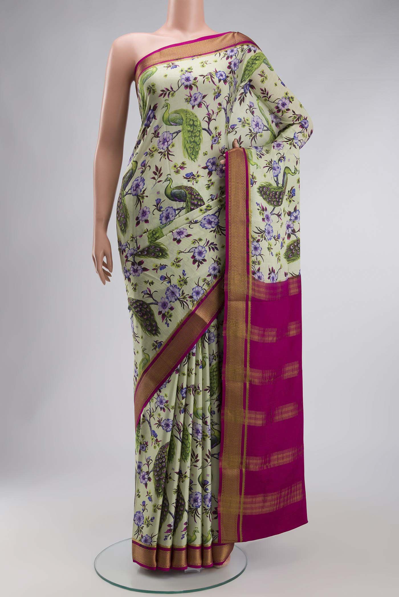 Green Mysore Crepe Saree