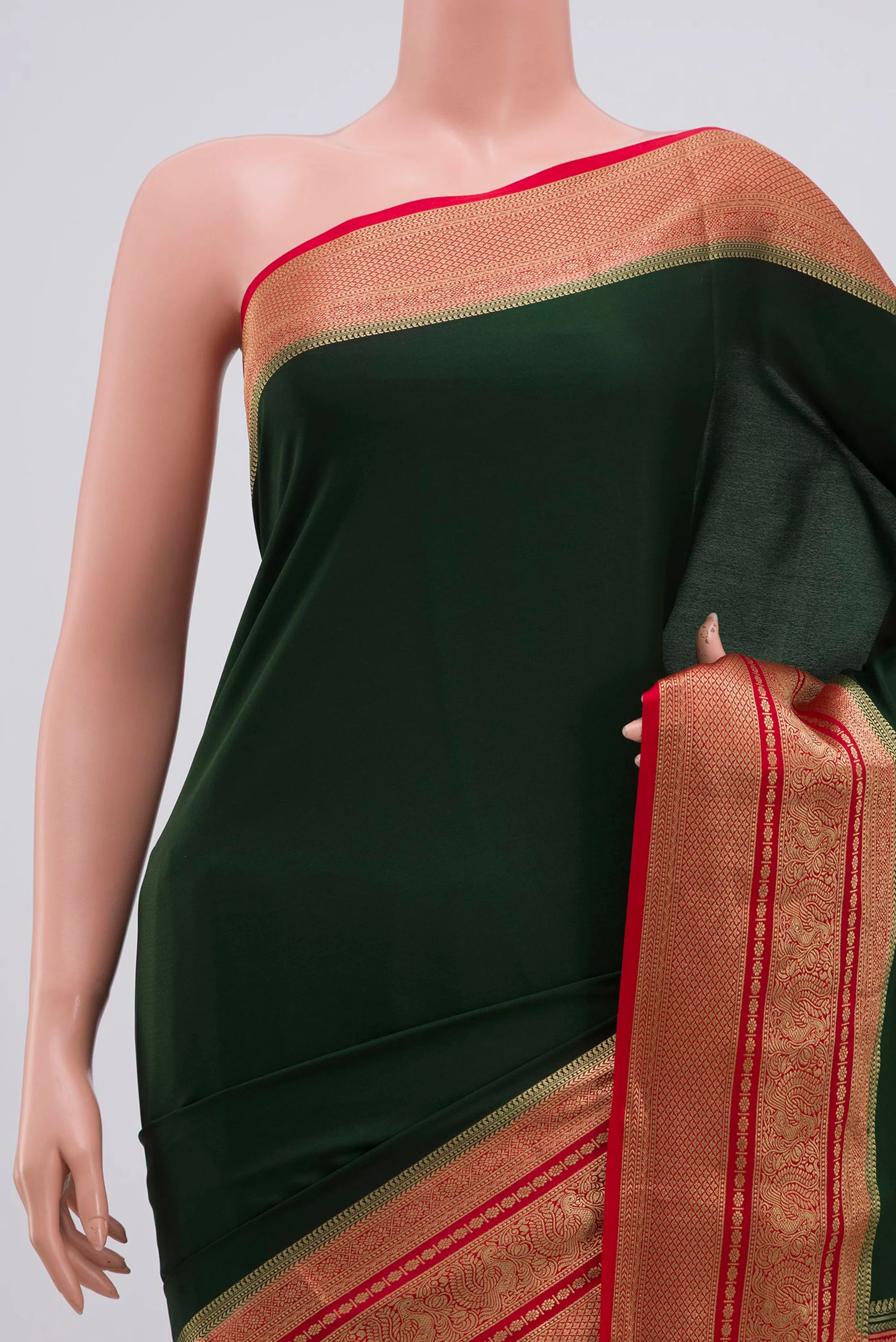 Bottle Green Mysore Crepe Saree - Image 2