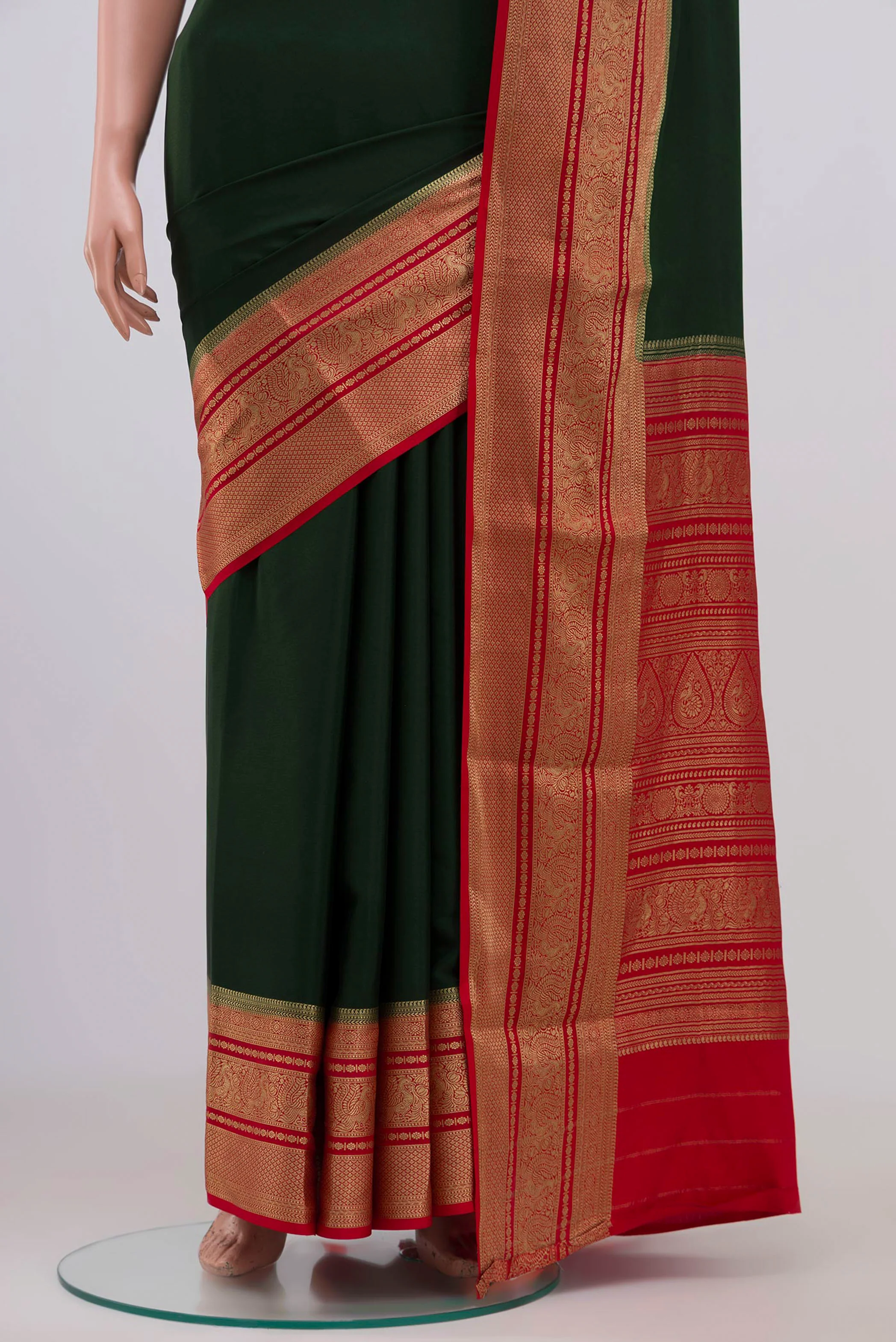 Bottle Green Mysore Crepe Saree - Image 3