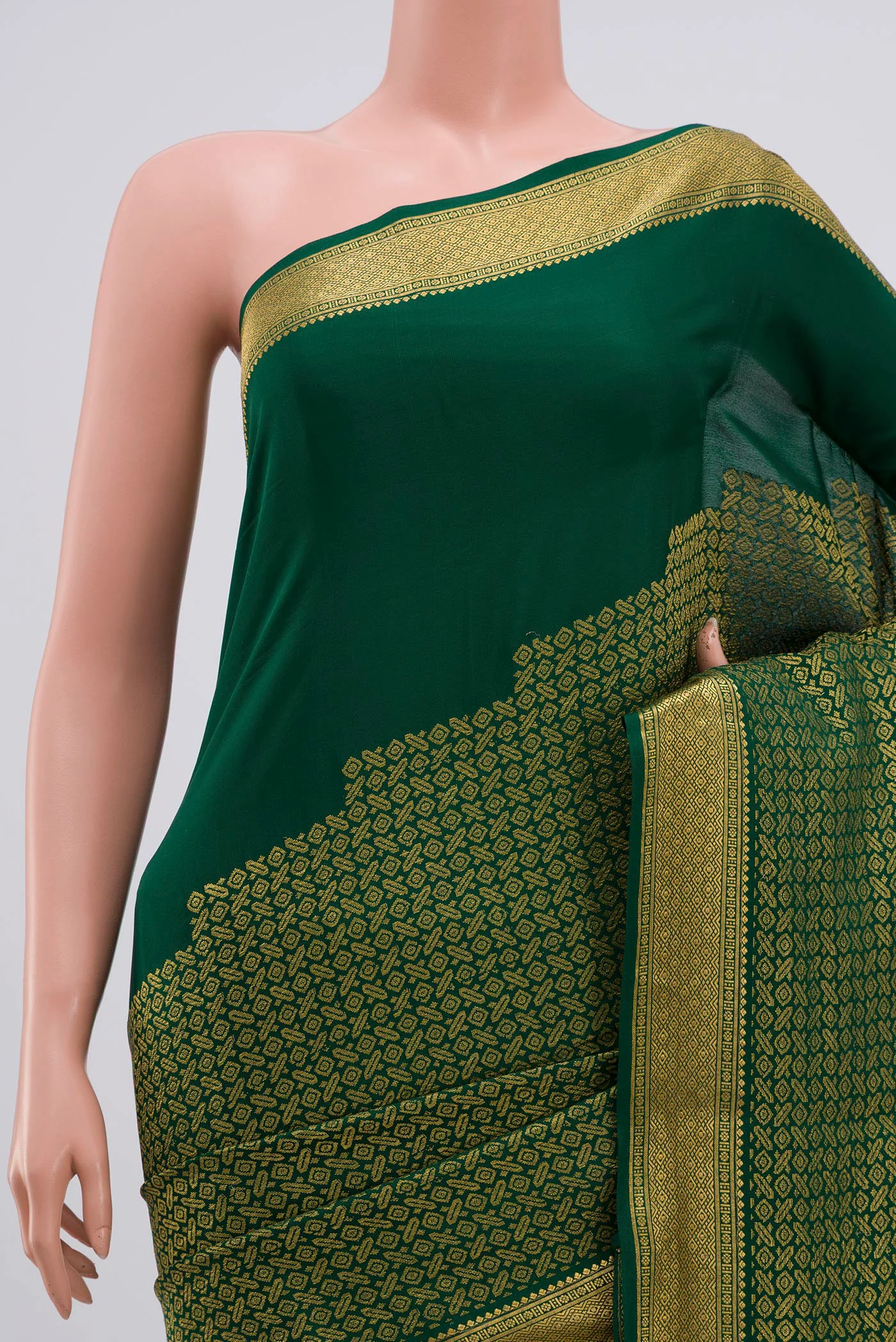 Bottle Green Mysore Crepe Saree - Image 2