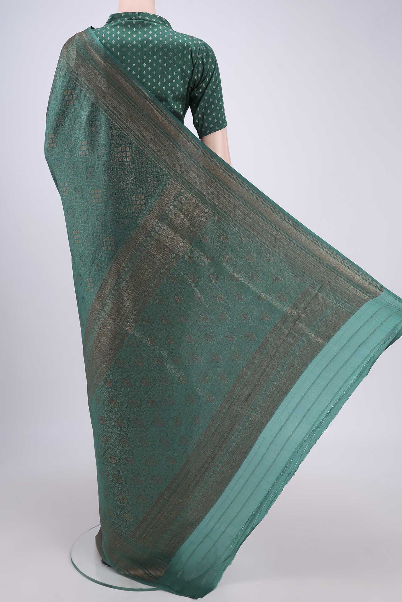 Green Mysore Crepe Saree - Image 3