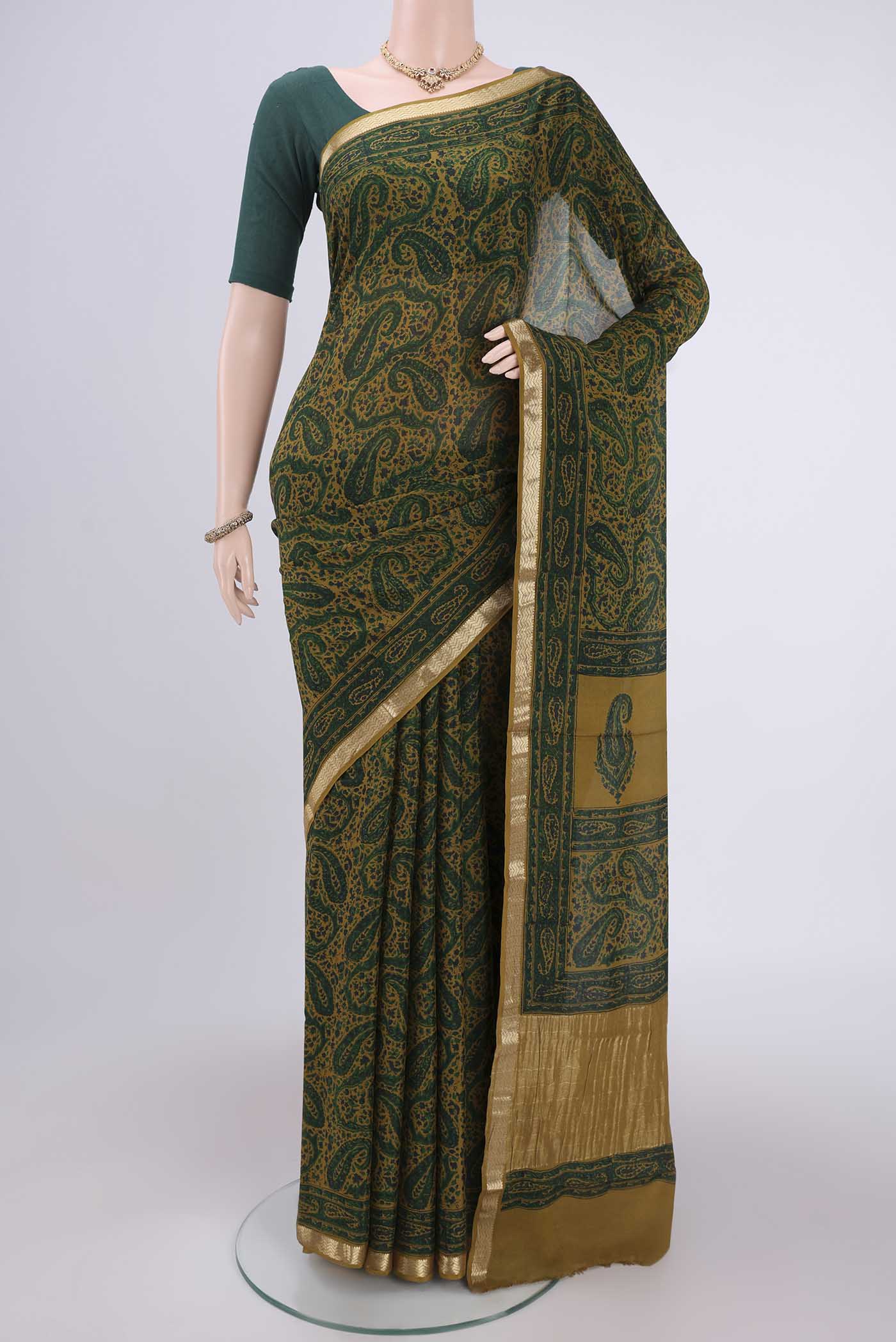 Green Mysore Crepe Saree