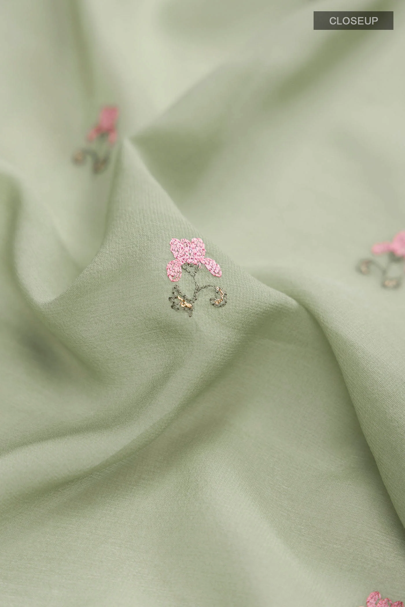 Green Mysore Georgette Saree - Image 2