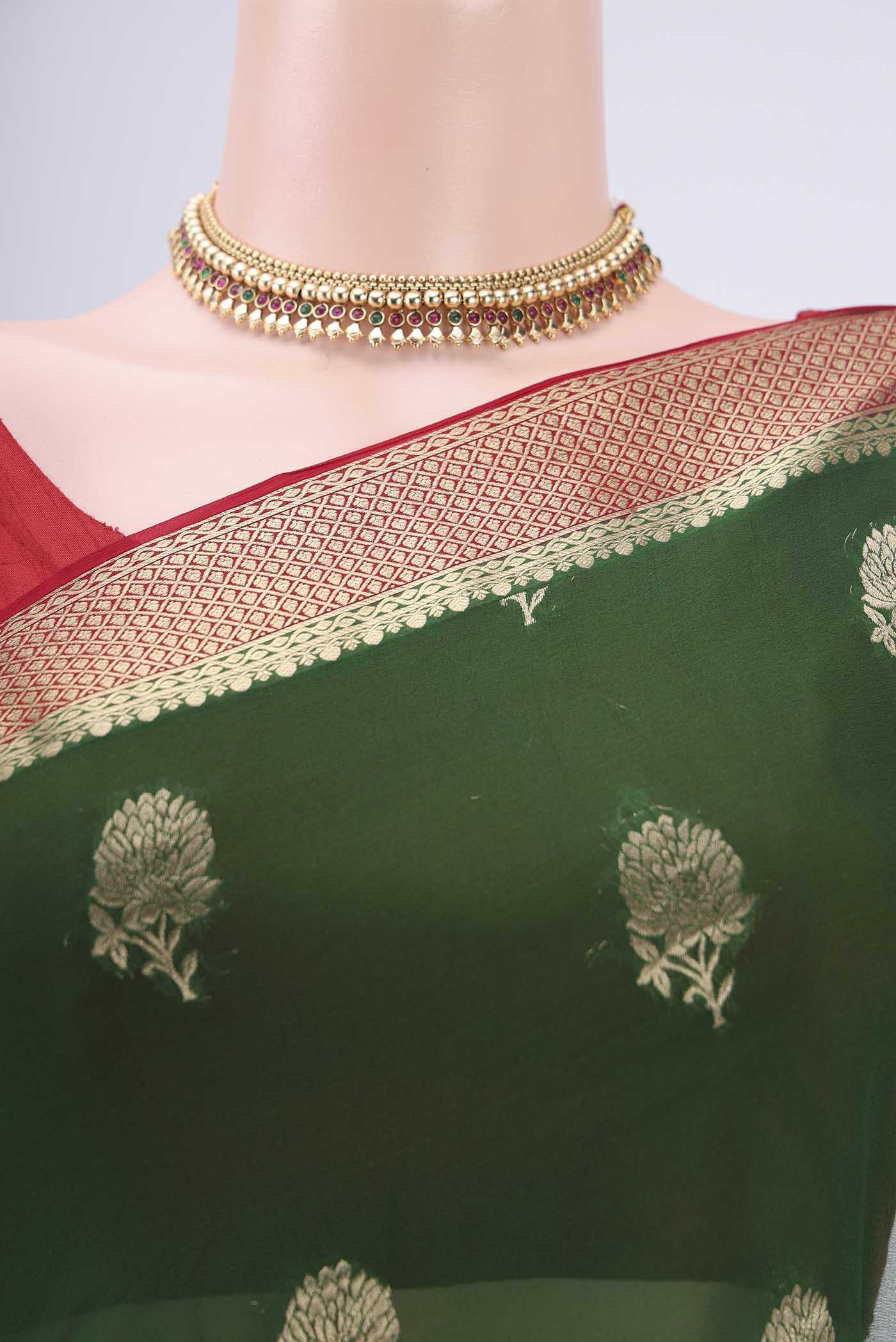 Green Mysore Georgette Saree - Image 2