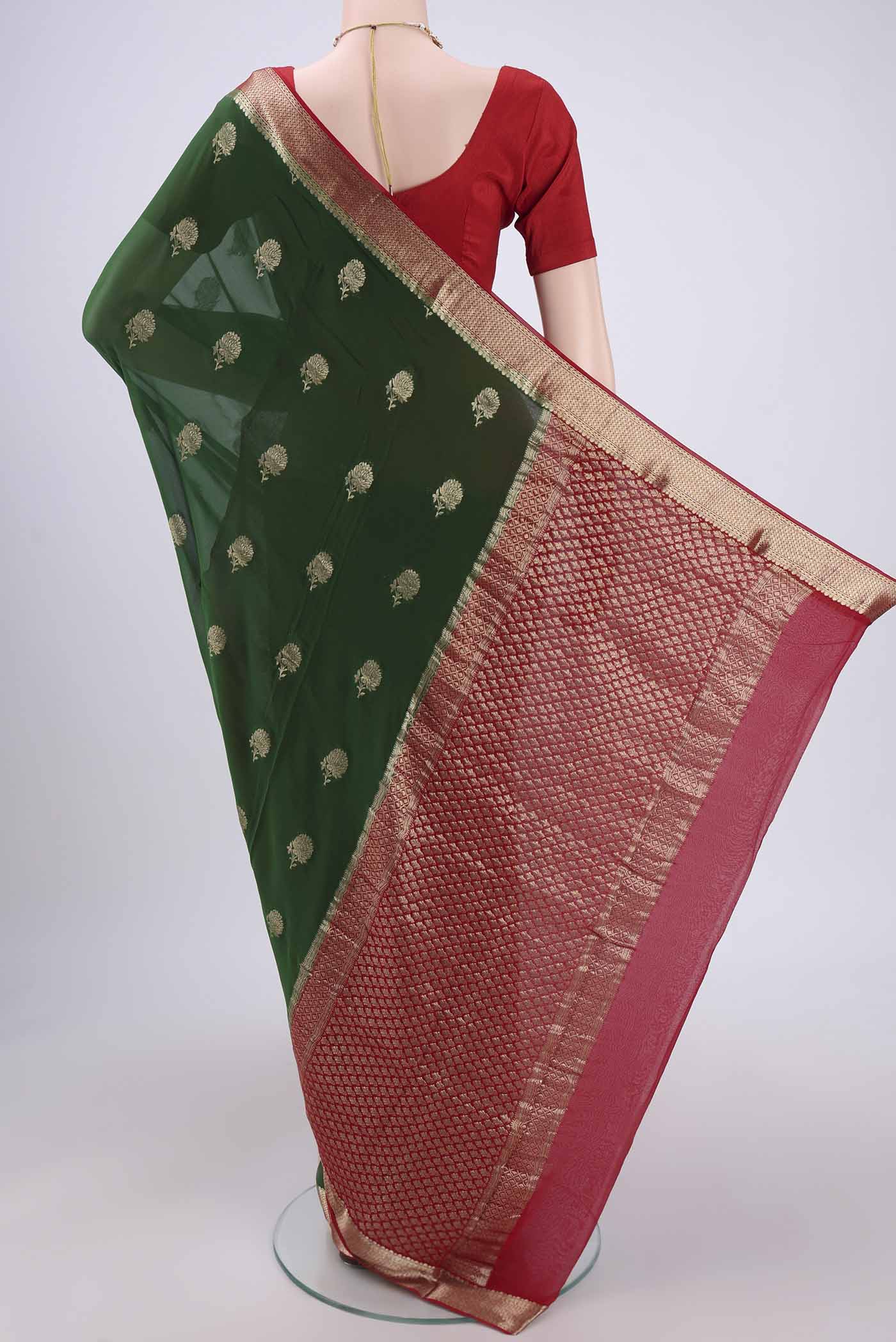 Green Mysore Georgette Saree - Image 3