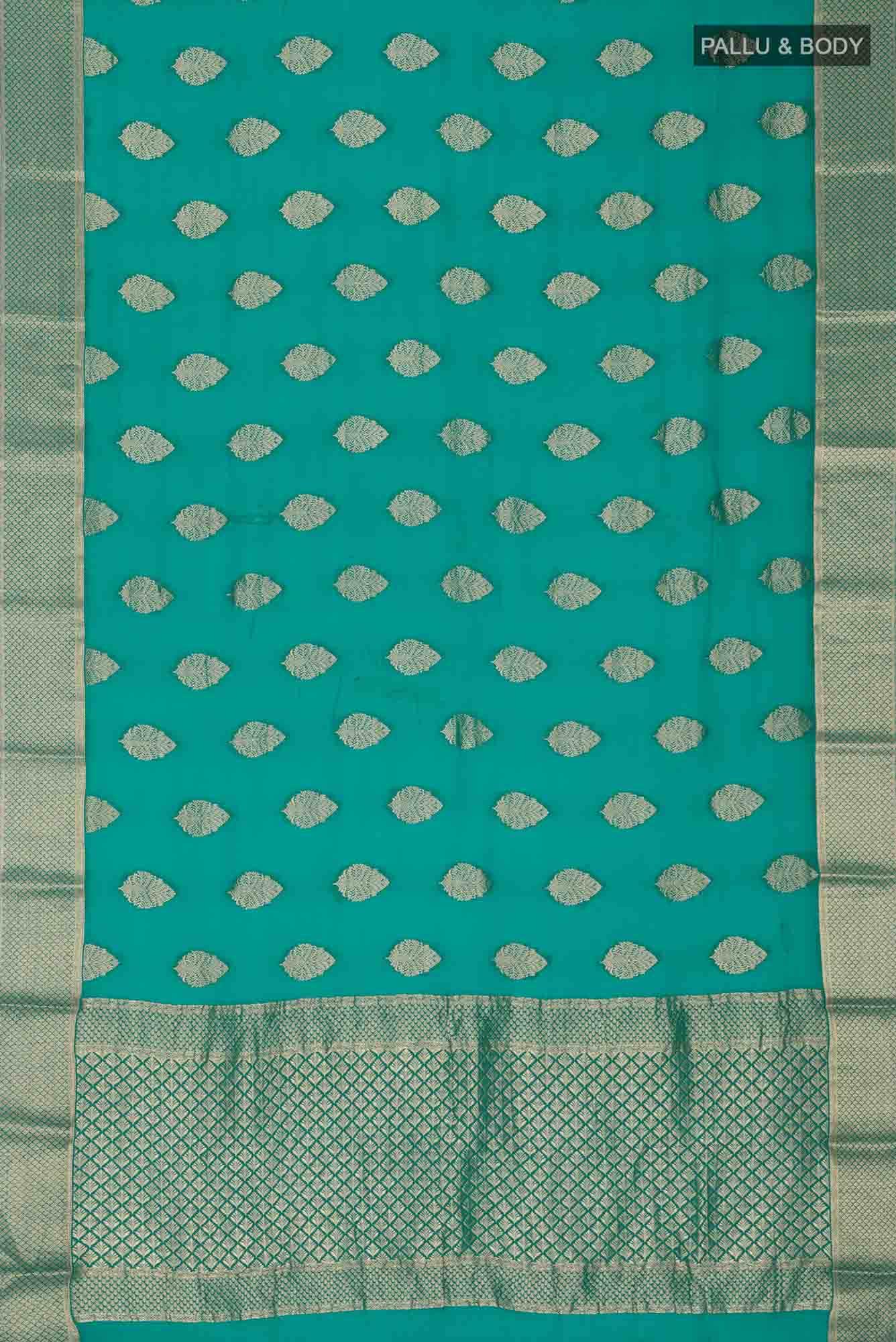 Turquoise Mysore Georgette Saree - Image 3