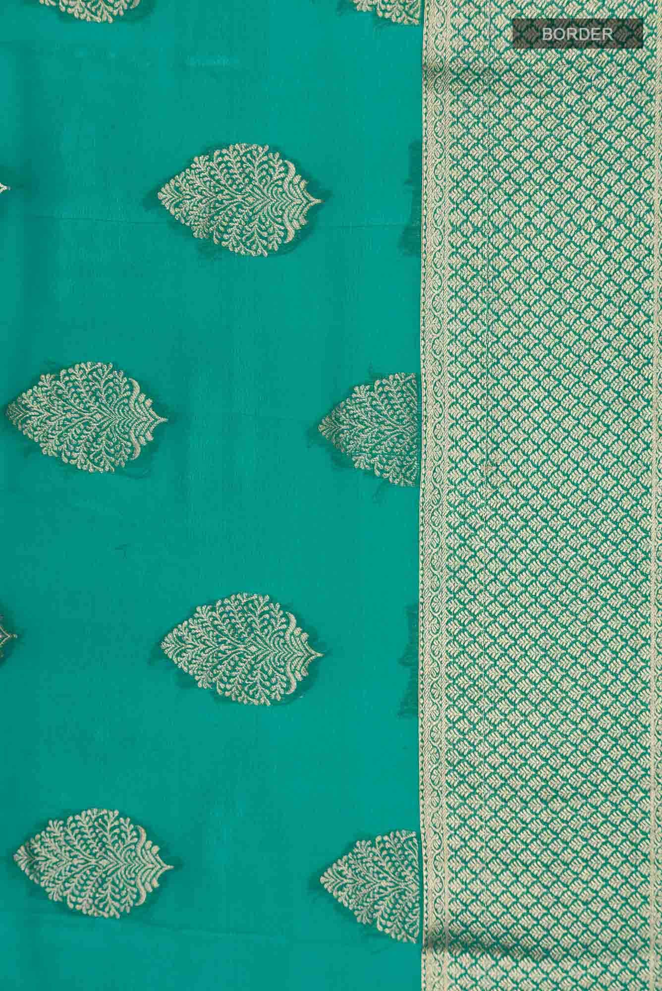 Turquoise Mysore Georgette Saree - Image 4
