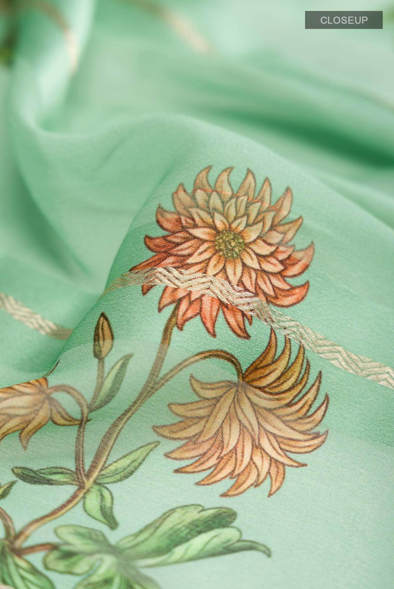 Green Mysore Georgette Saree - Image 3