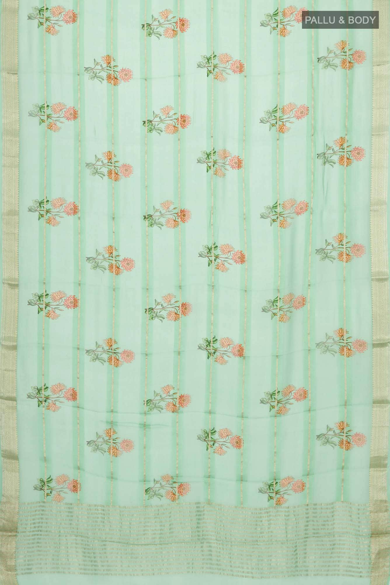 Green Mysore Georgette Saree - Image 4