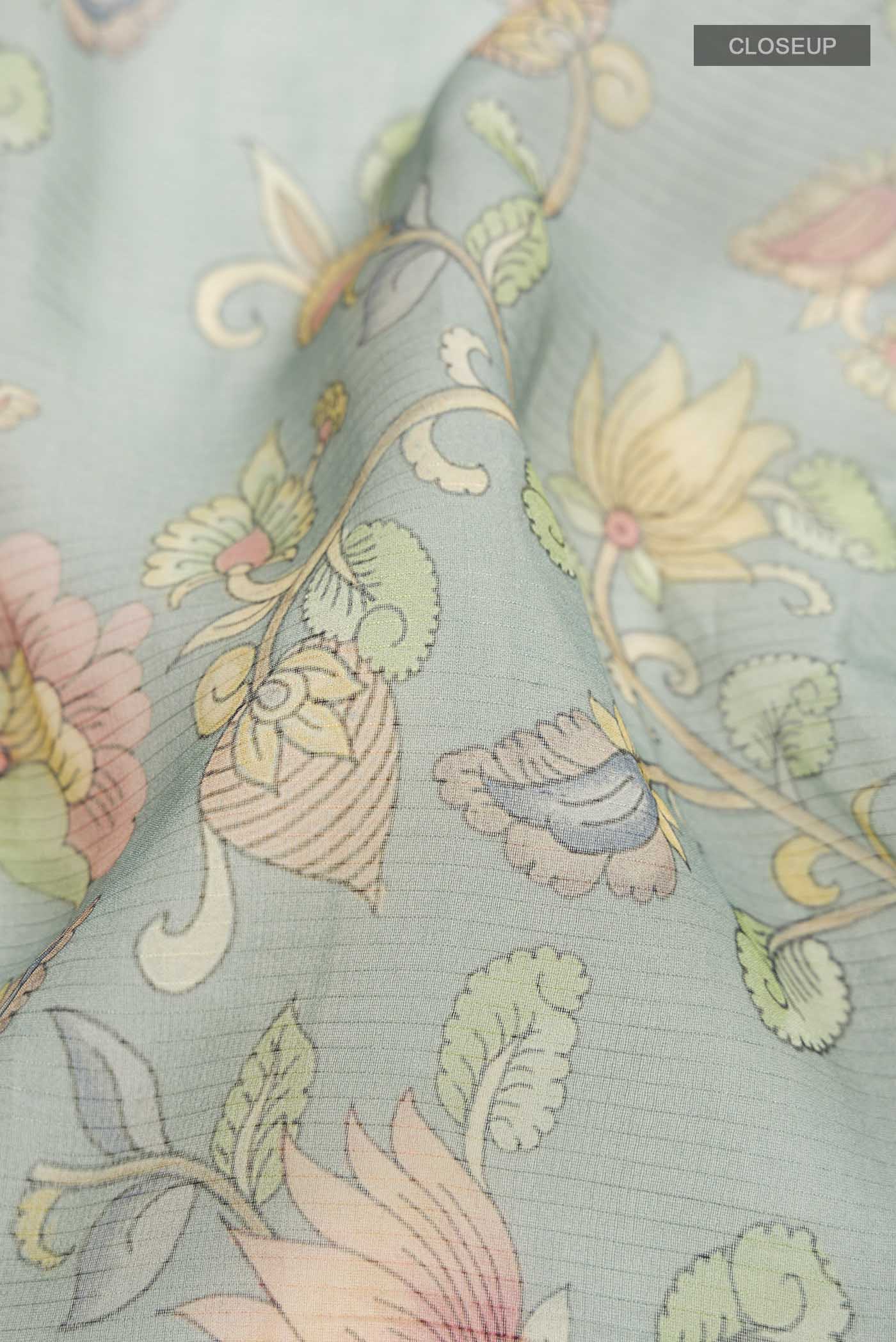 Blue Grey Organza Silk Saree - Image 2