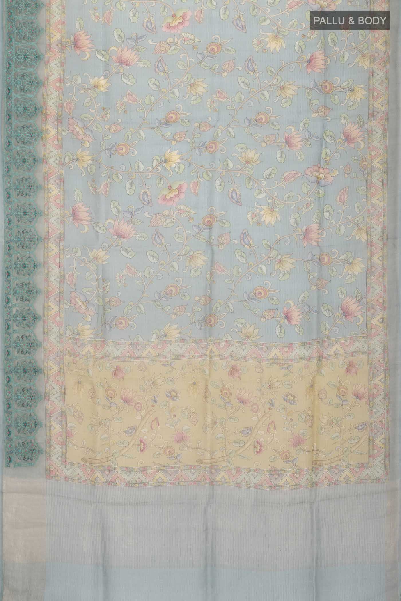 Blue Grey Organza Silk Saree - Image 5