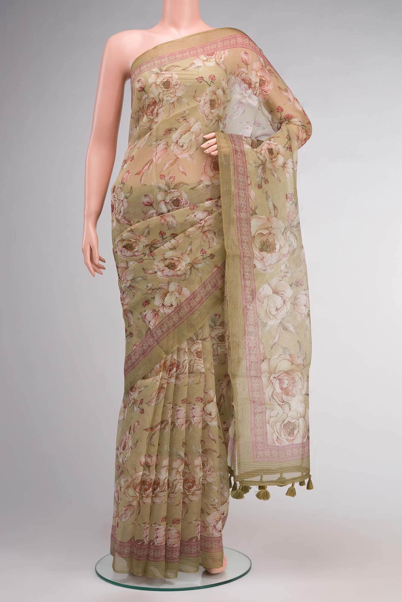 Beige Organza Silk Saree
