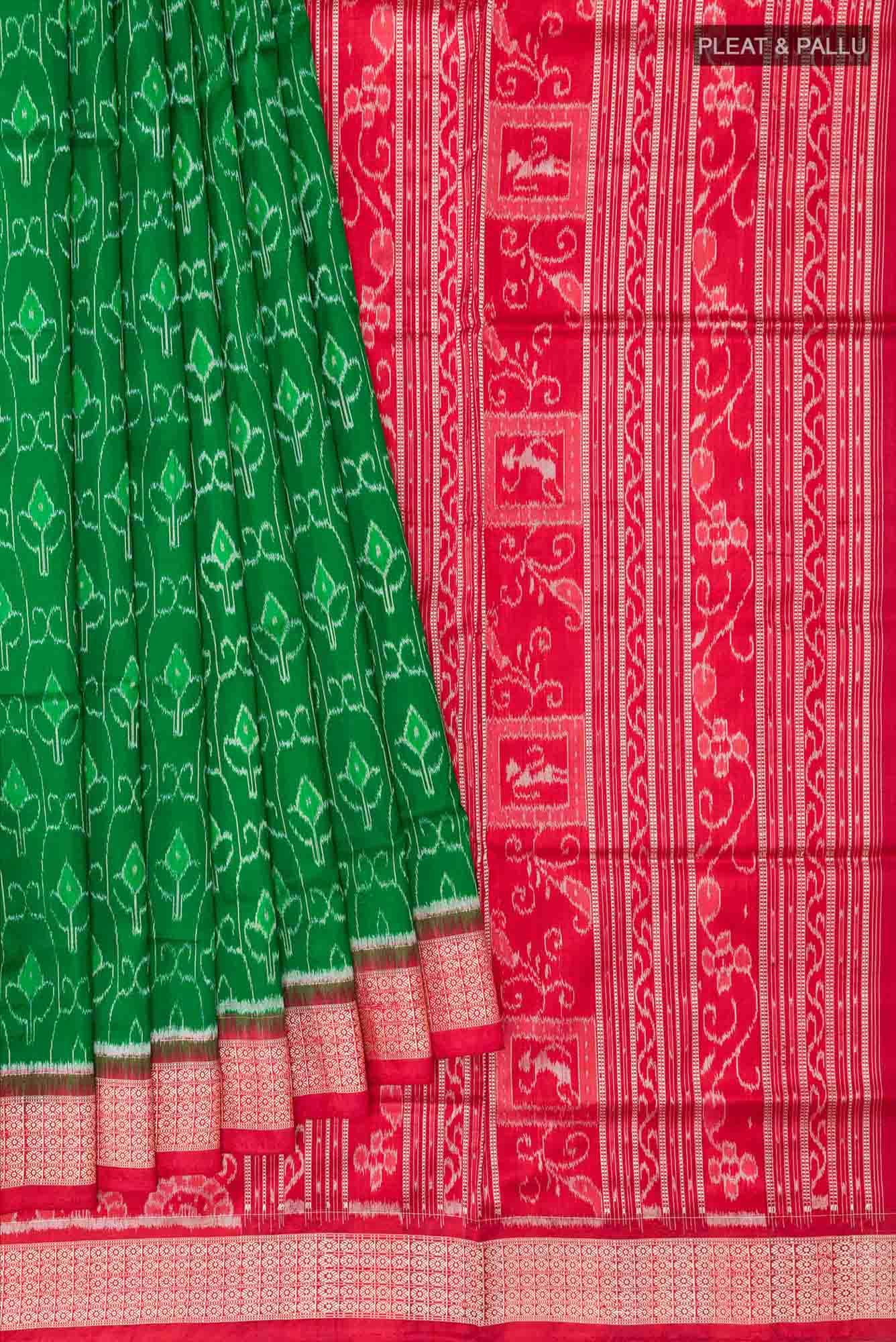 Green Orissa Silk Saree - Image 2