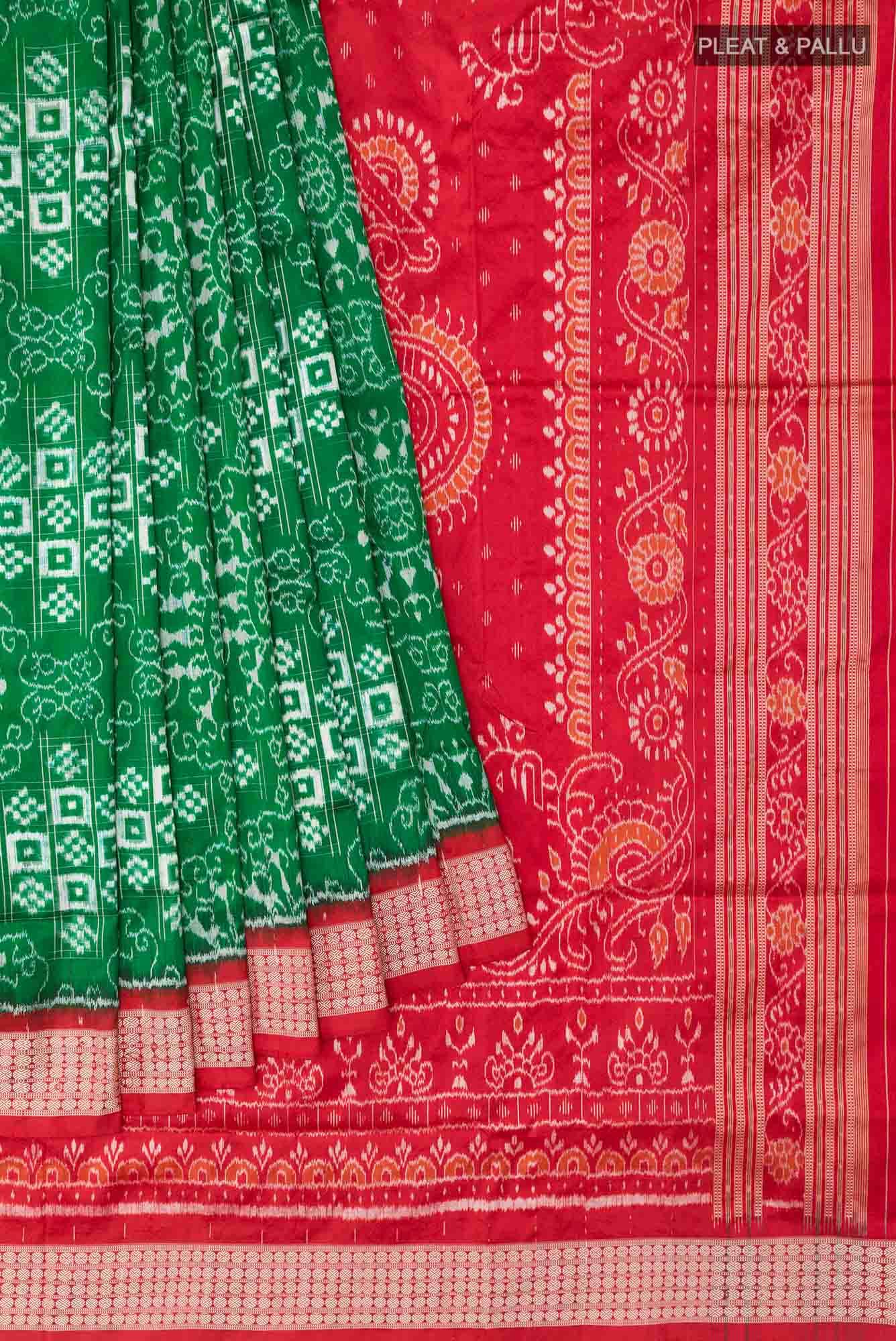 Green Orissa Silk Saree - Image 2