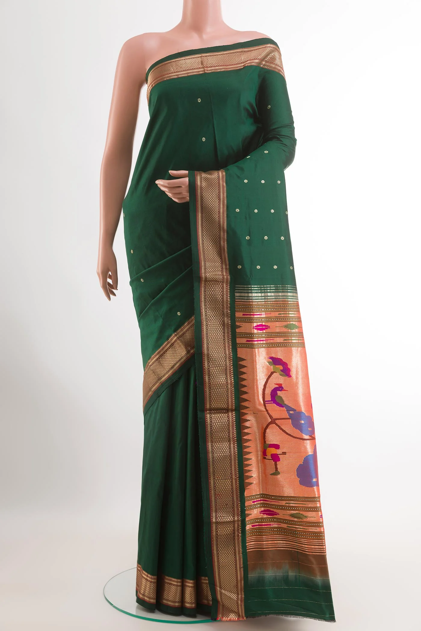 Bottle Green Paithani Silk Saree