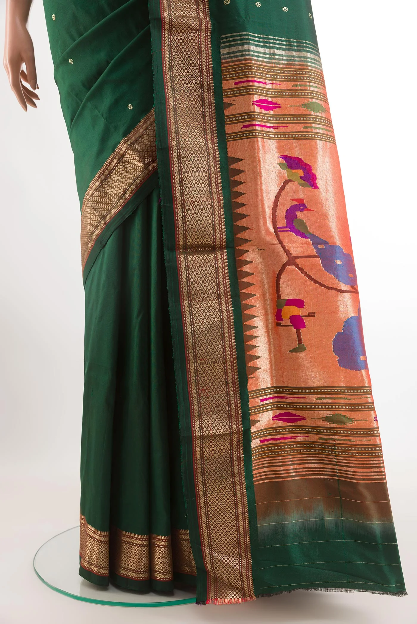 Bottle Green Paithani Silk Saree - Image 3