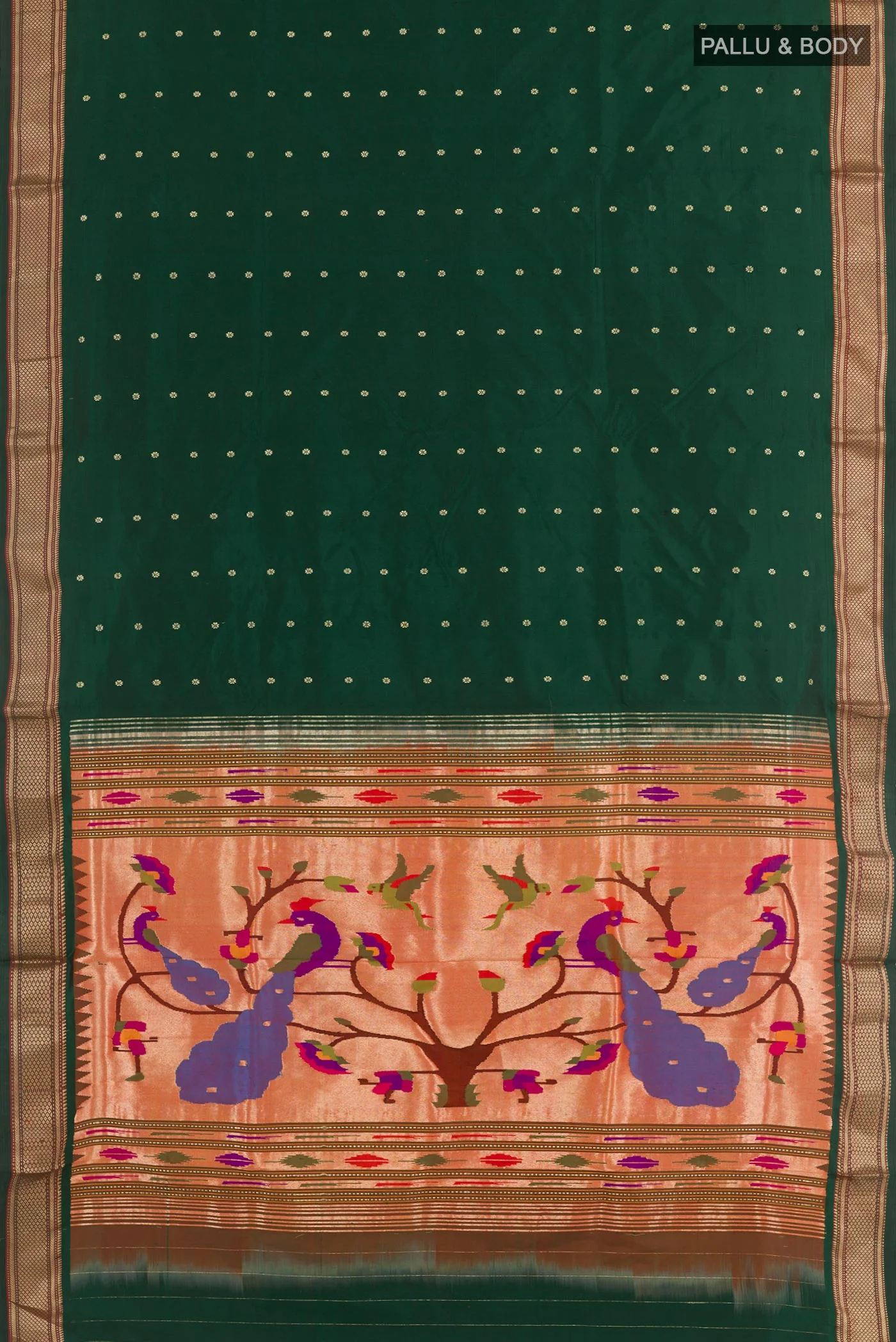 Bottle Green Paithani Silk Saree - Image 5