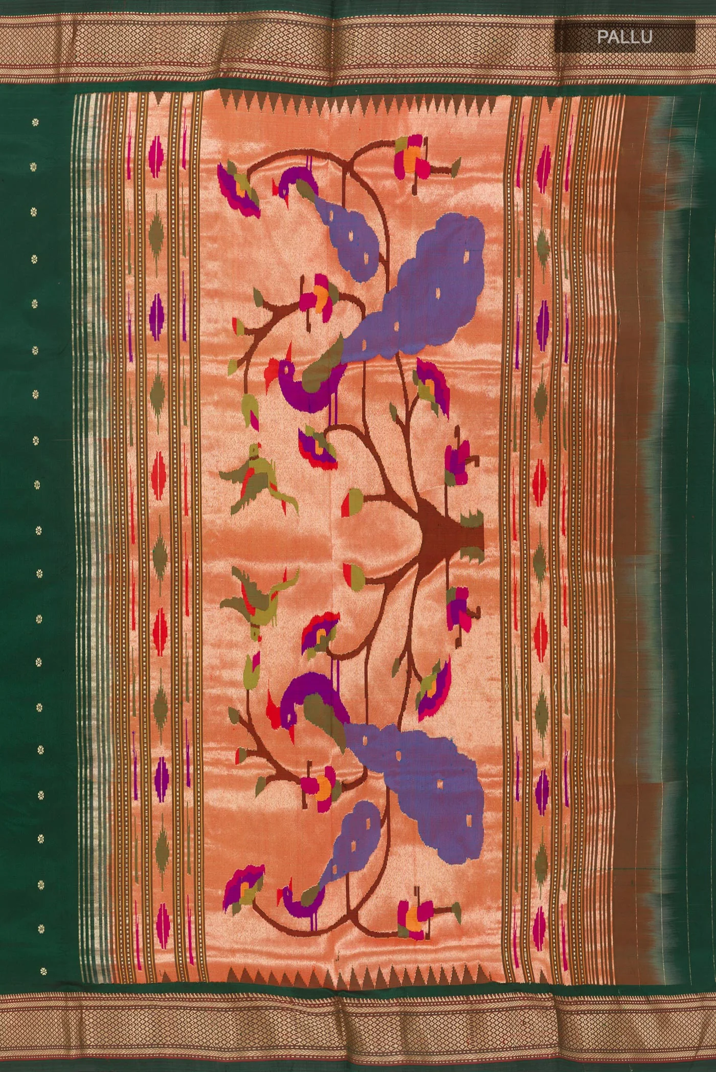 Bottle Green Paithani Silk Saree - Image 6