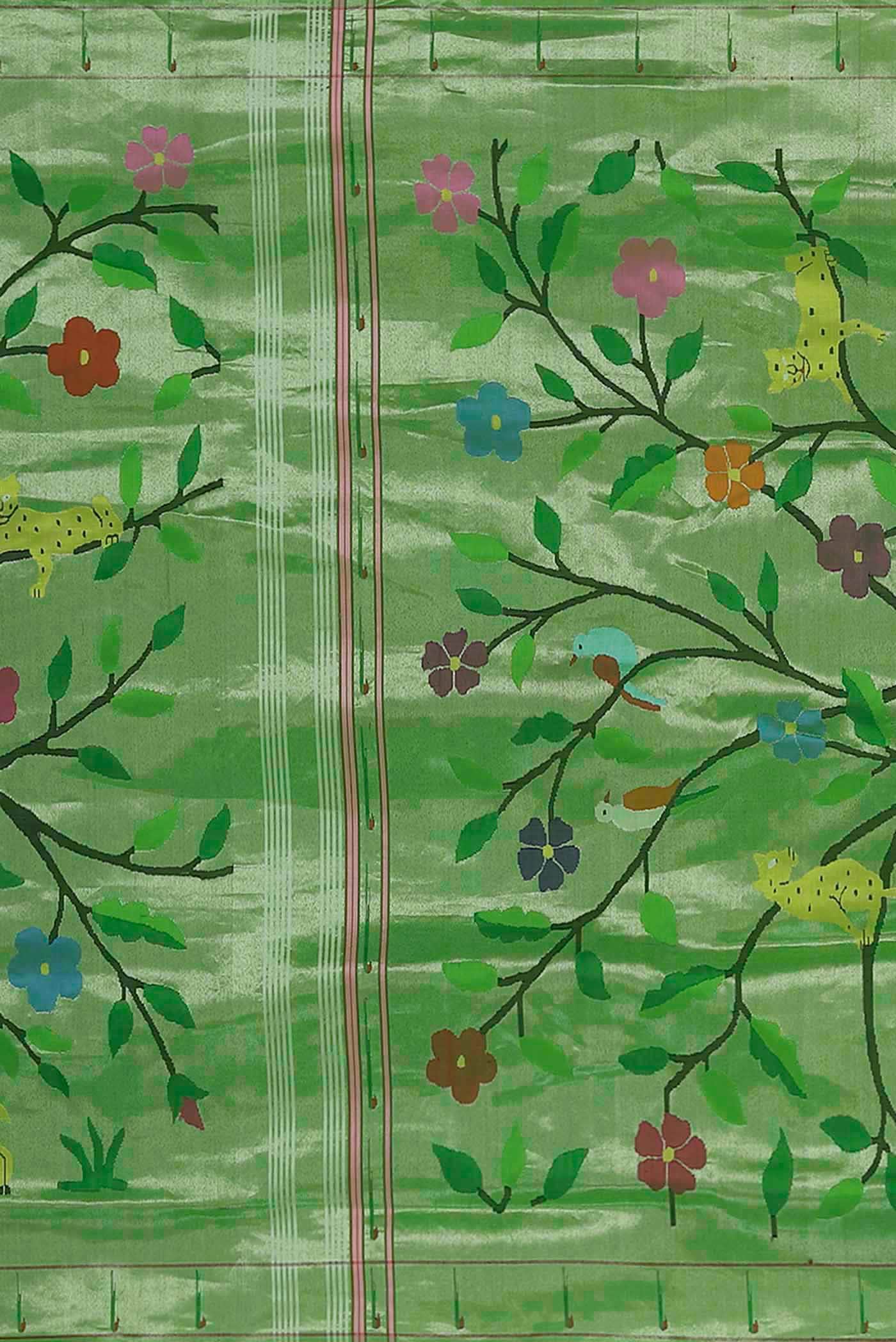 Pure Silk Pure Zari Green Paithani Saree - Image 5