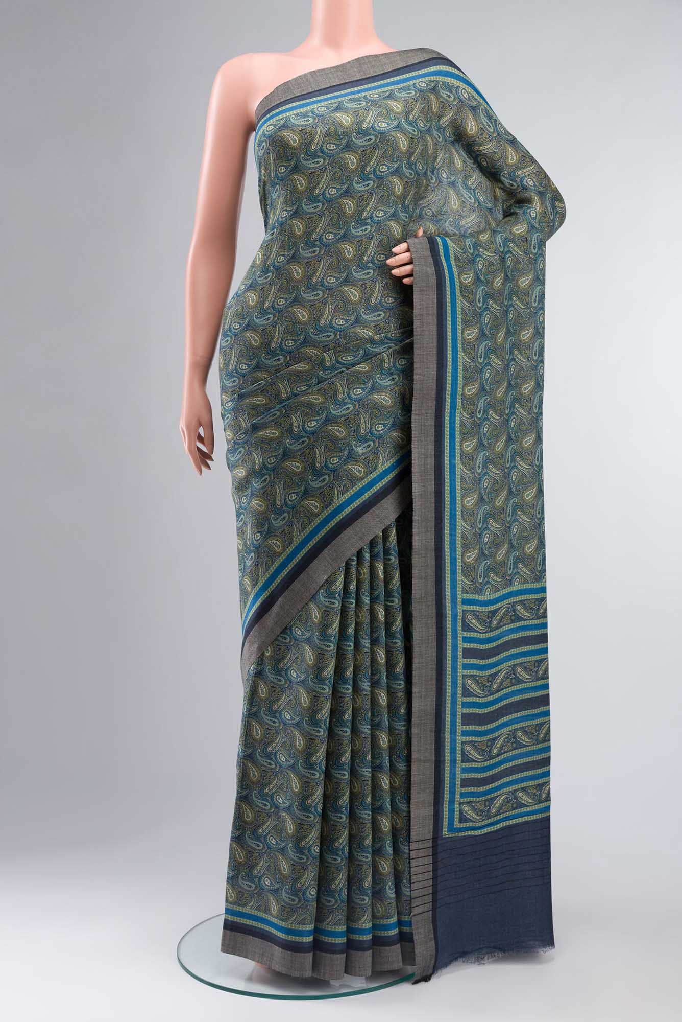 Blue Pashmina Silk Saree