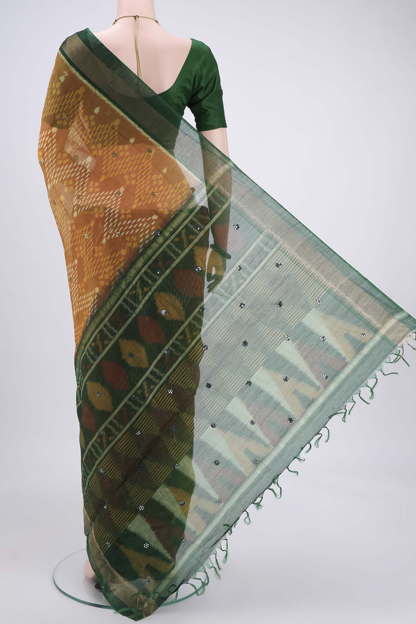 Mustard Silk Cotton Saree - Image 3