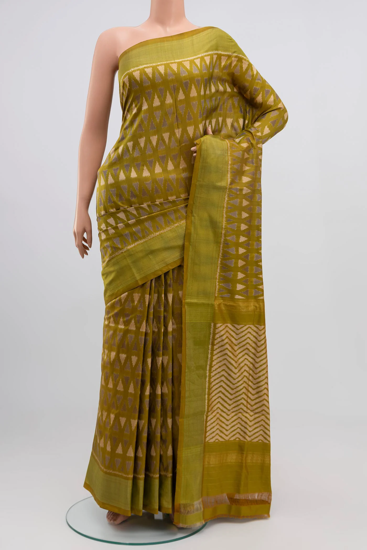 Mehandi Green Pochampally Silk Saree