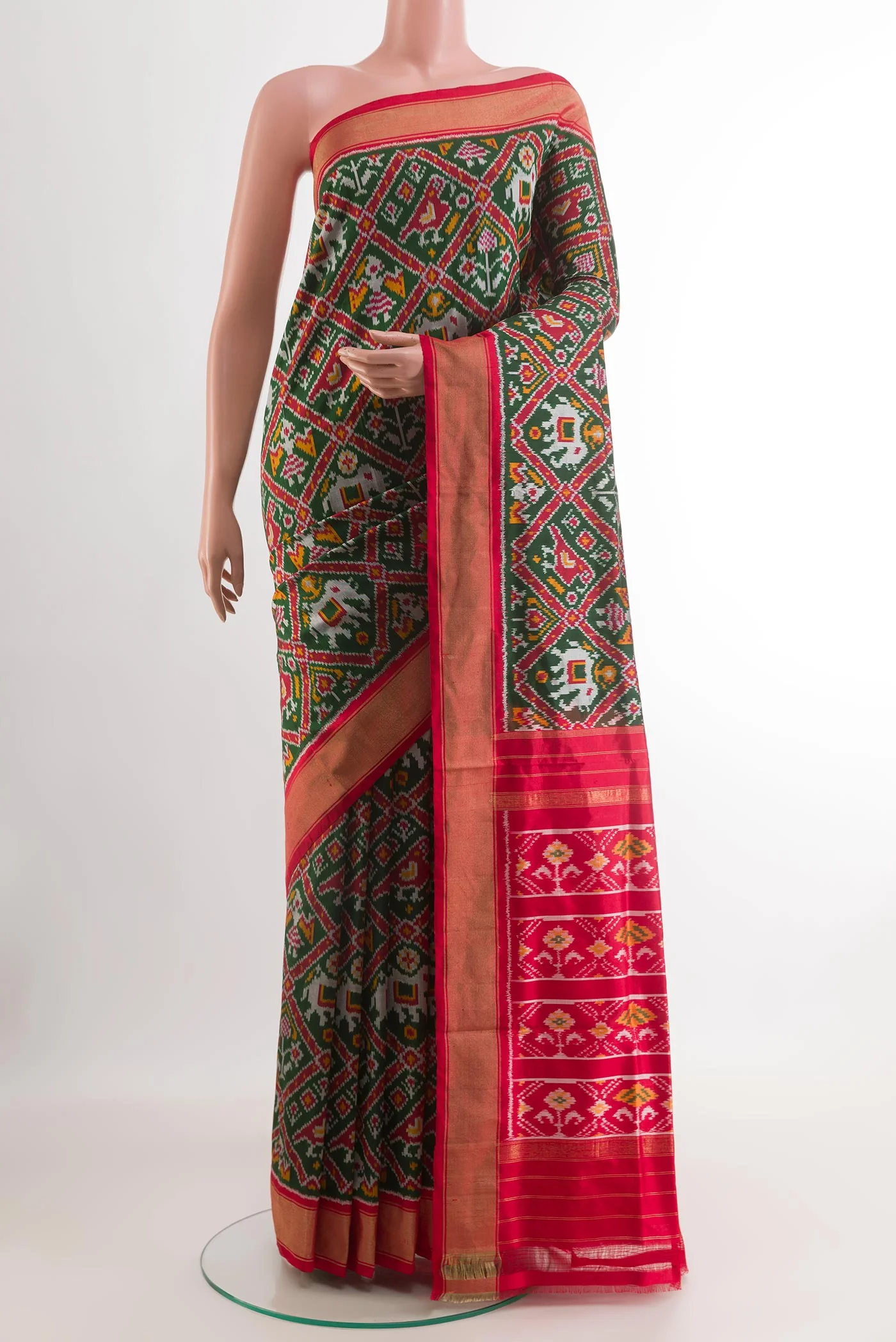 Bottle Green Pochampally Silk Saree
