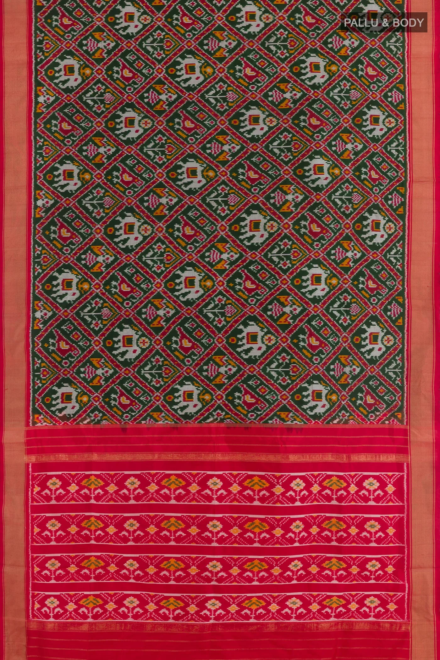 Bottle Green Pochampally Silk Saree - Image 3