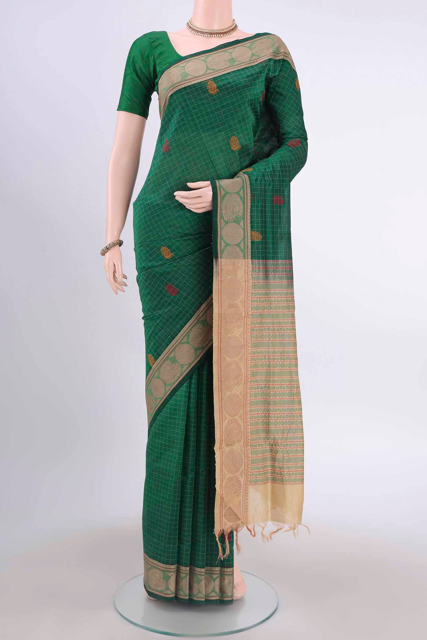 Green Poly Cotton Saree