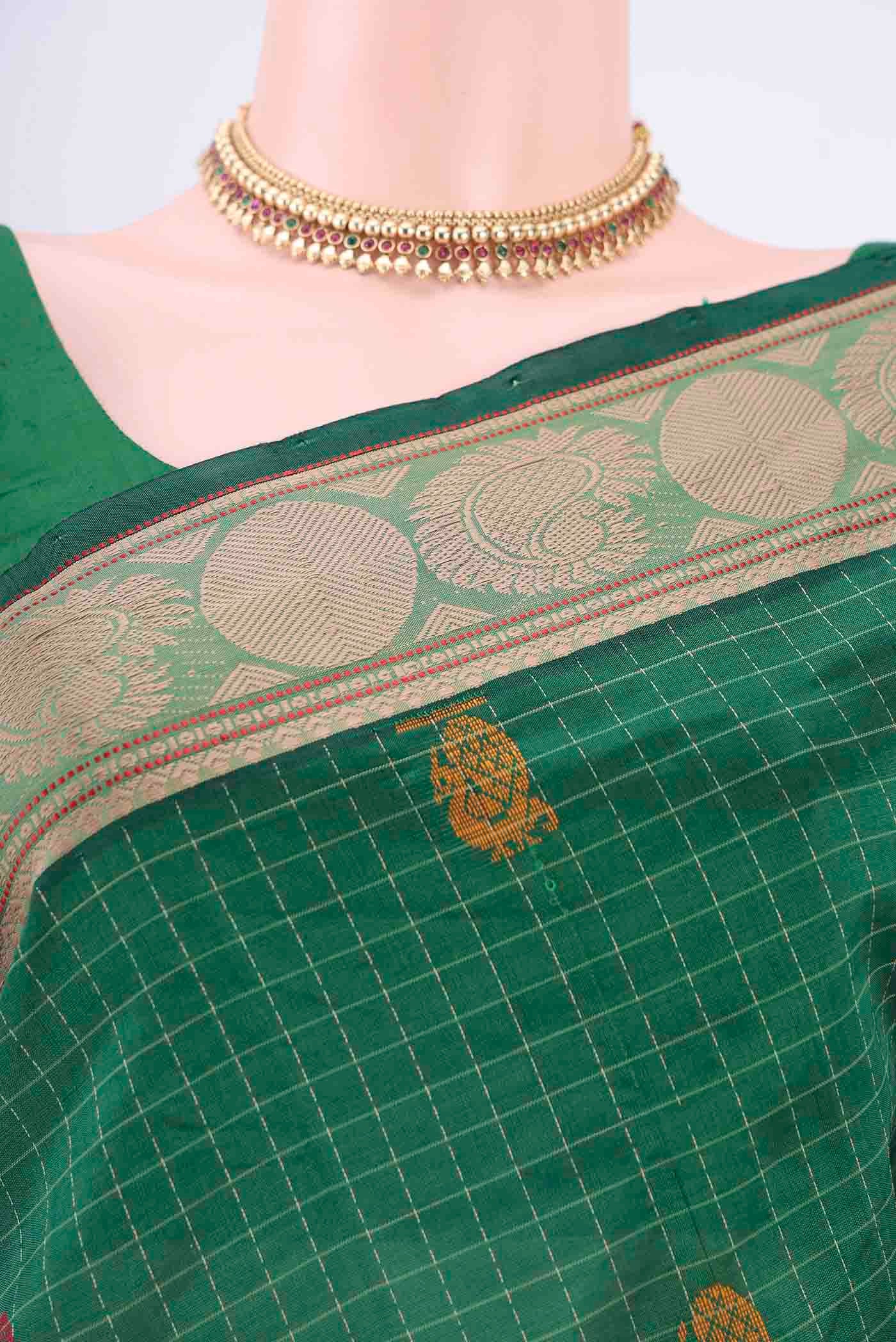 Green Poly Cotton Saree - Image 2