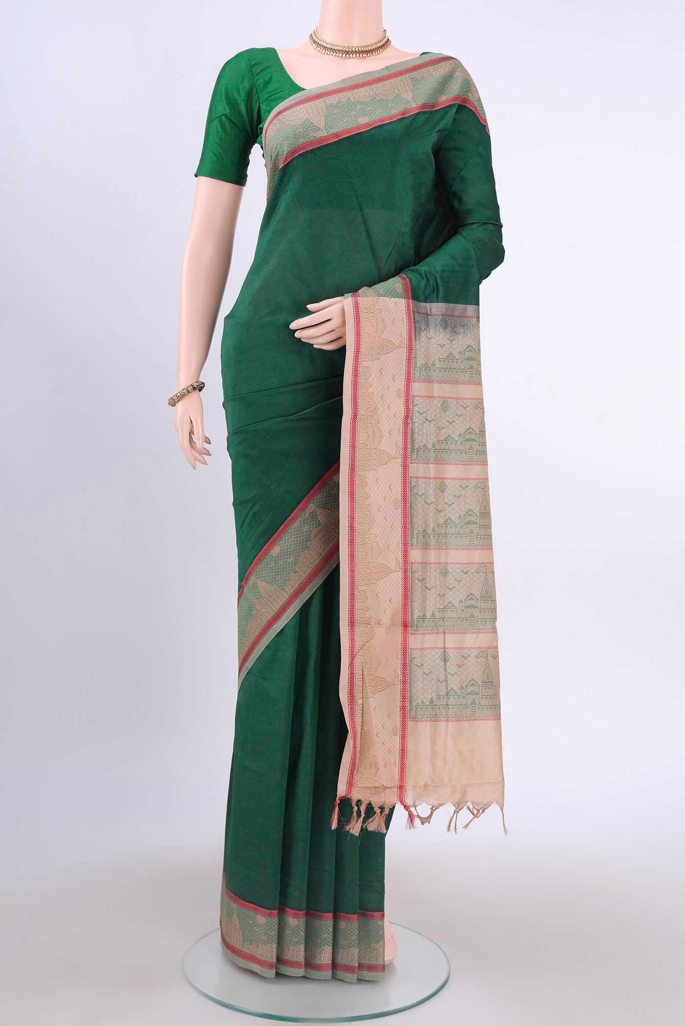 Green Poly Cotton Saree