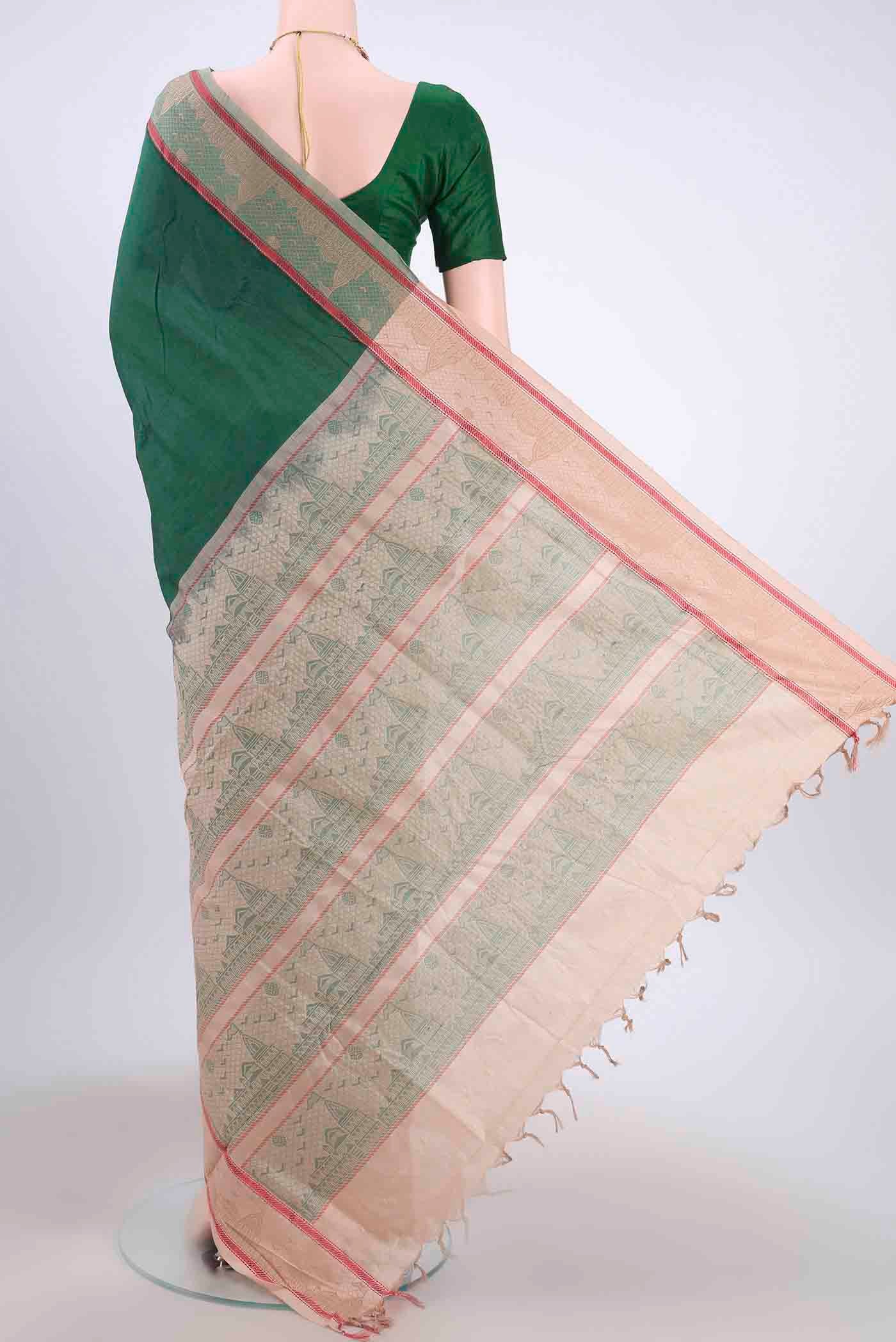 Green Poly Cotton Saree - Image 3