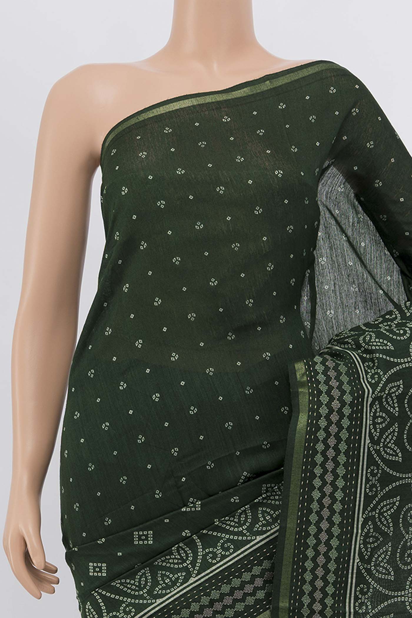 Green Printed Silk Saree - Image 2