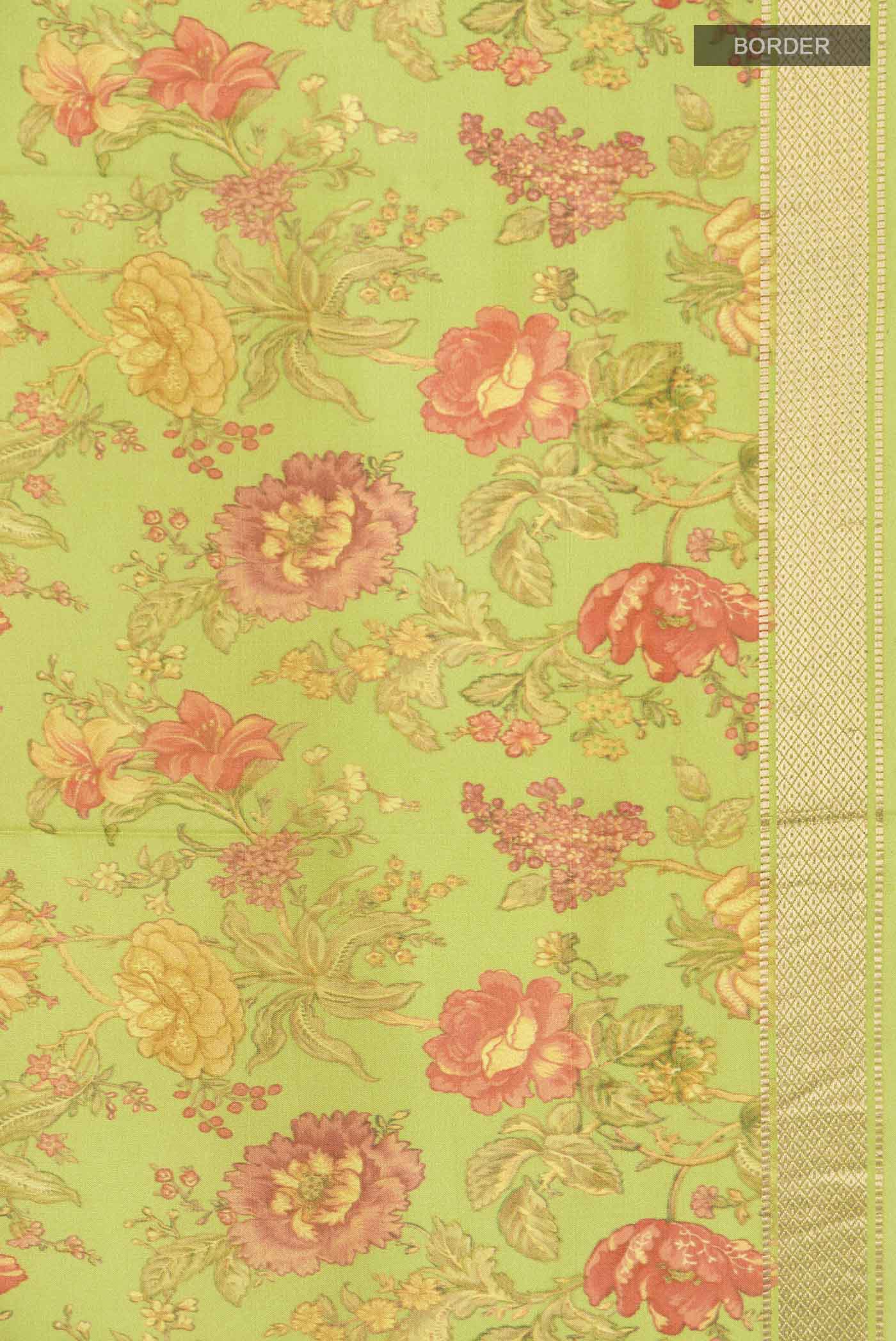 Green Printed Silk Saree - Image 3