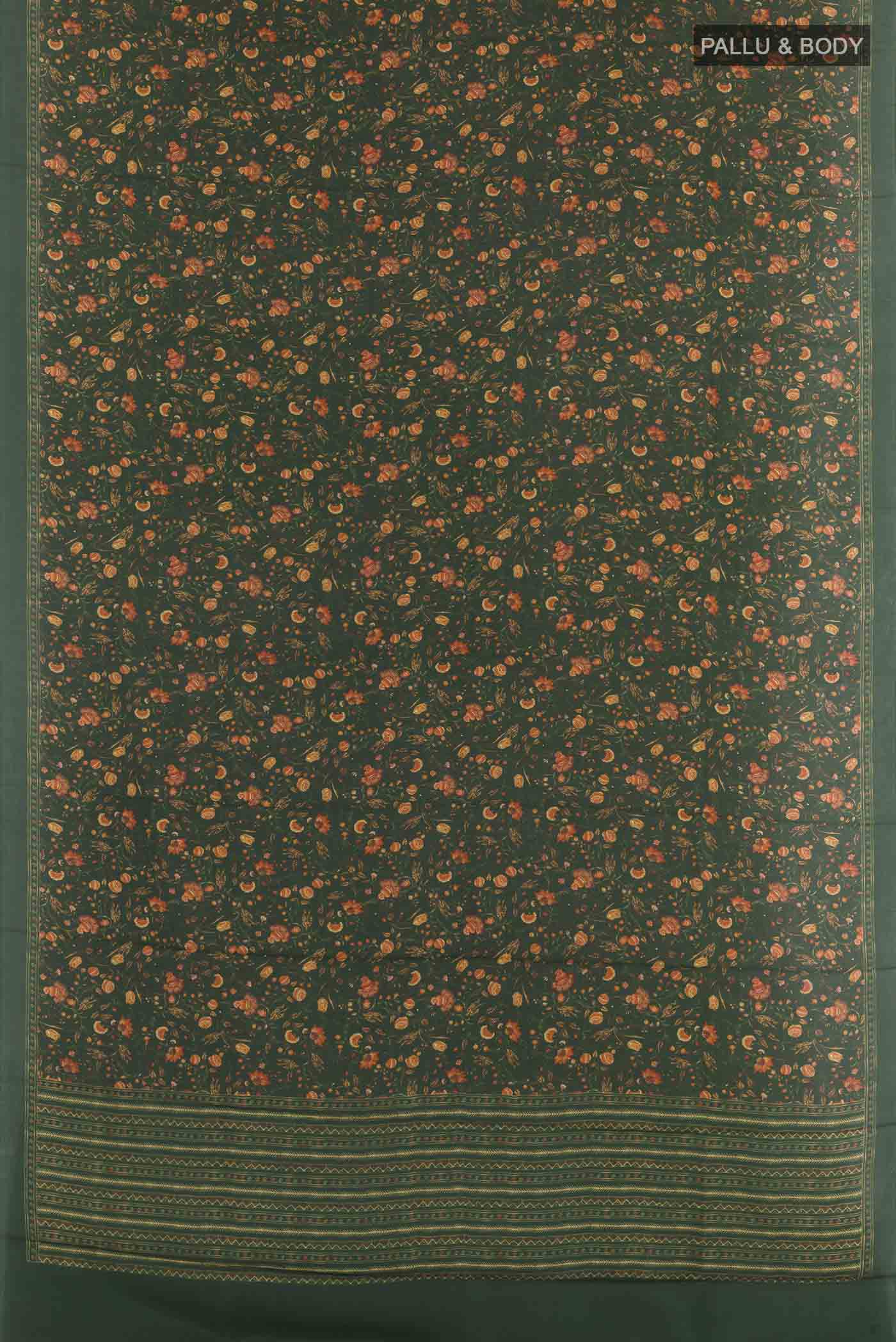 Bottle Green Printed Silk Saree - Image 3