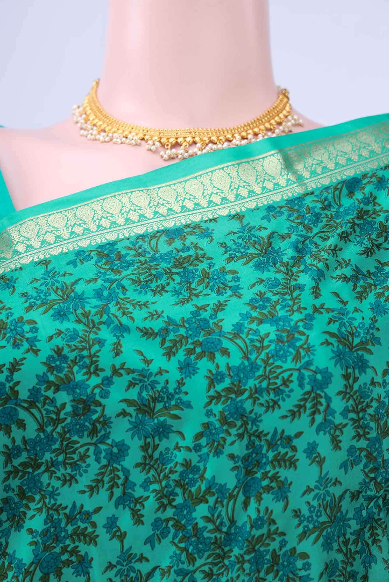 Green Printed Silk Saree - Image 2