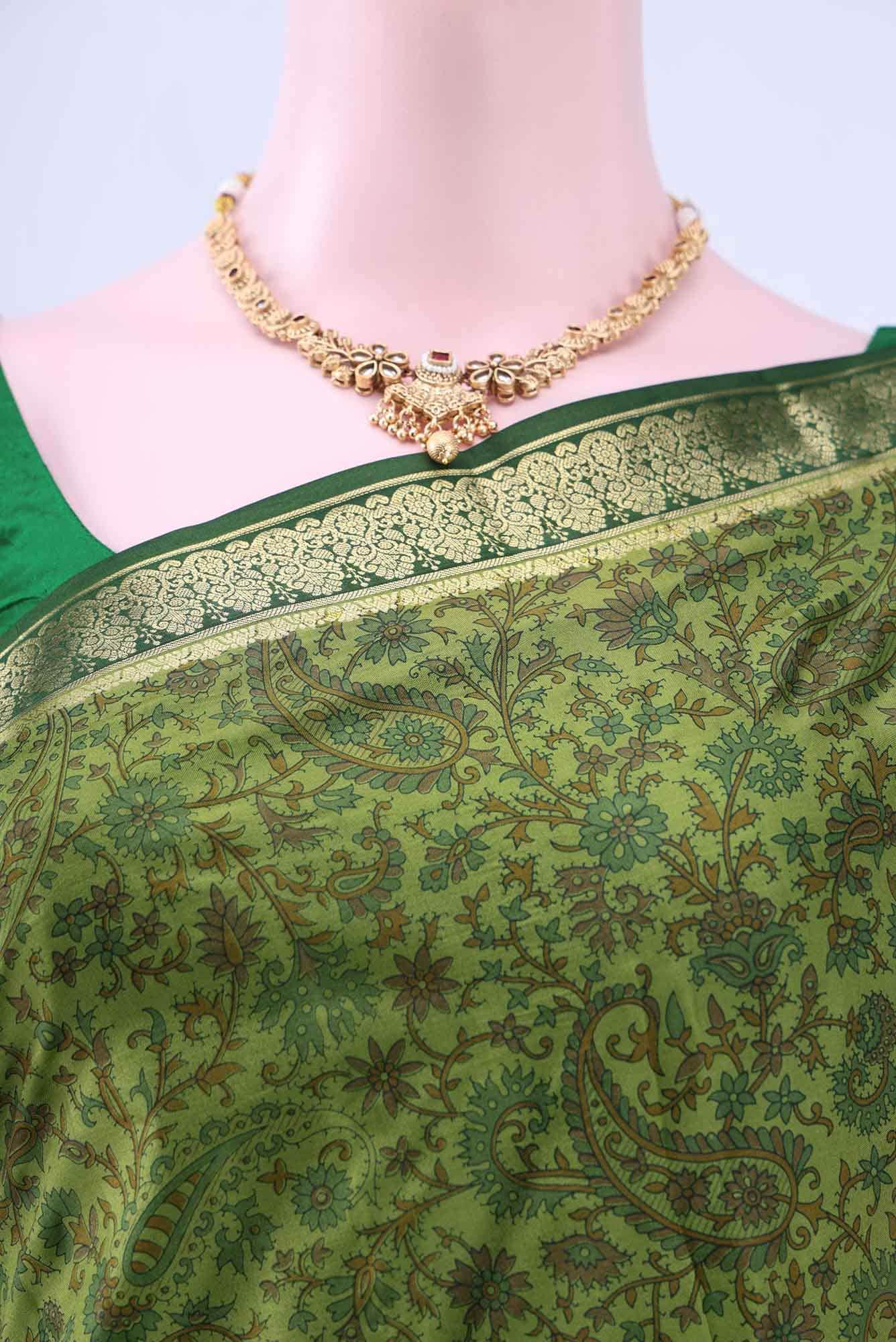 Green Printed Silk Saree - Image 2