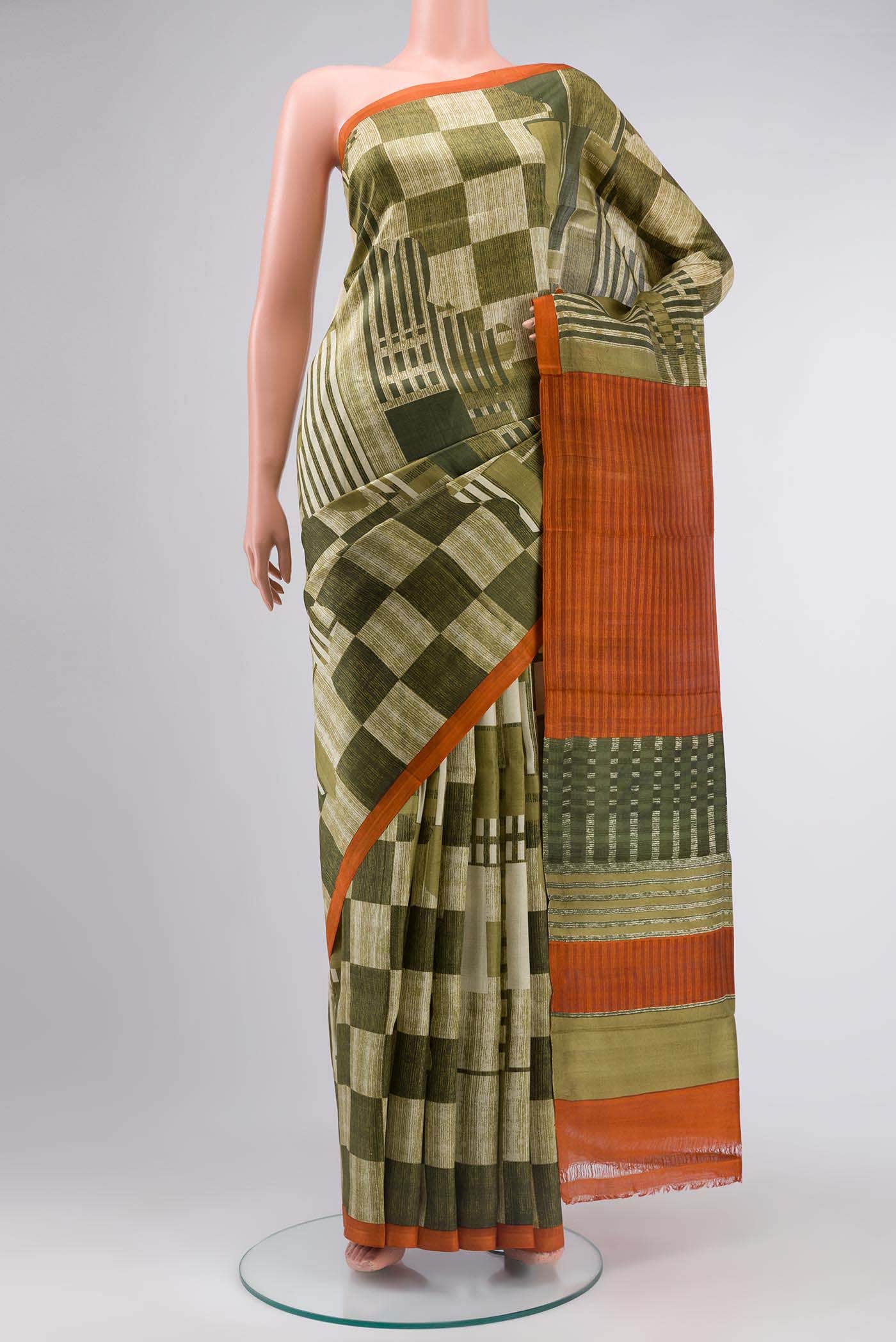 Green Printed Silk Saree