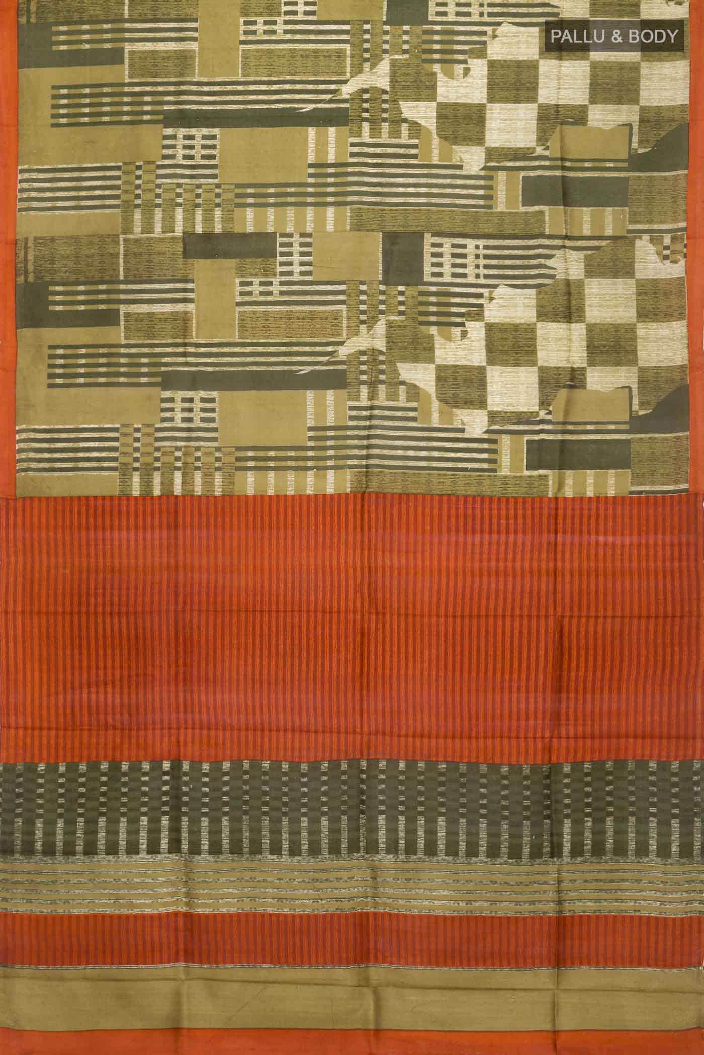 Green Printed Silk Saree - Image 2