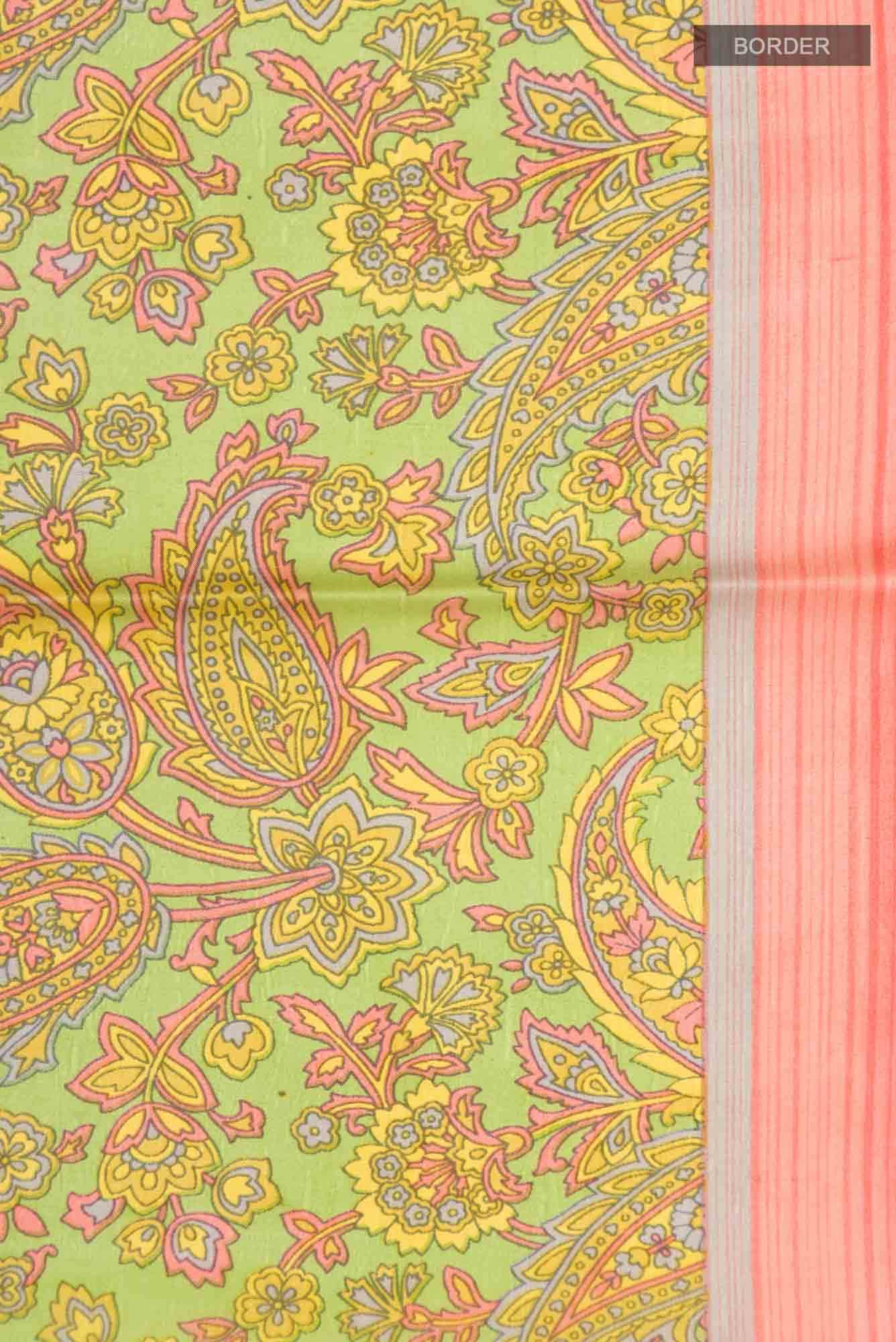 Green Printed Silk Saree - Image 4