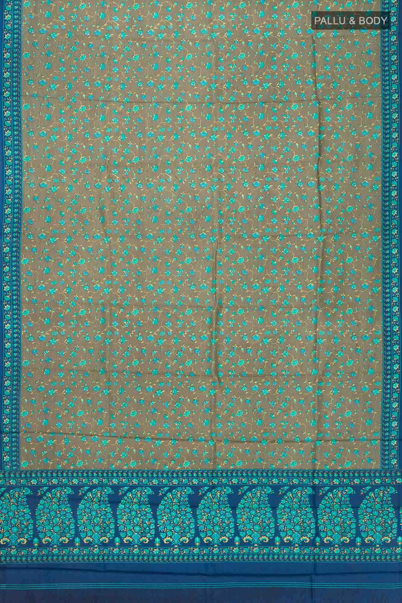 Green Printed Silk Saree - Image 3