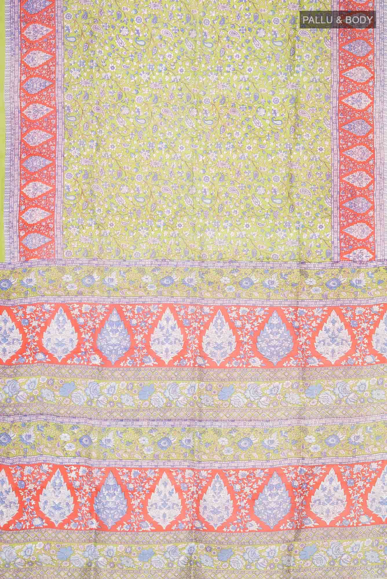 Green Printed Silk Saree - Image 2