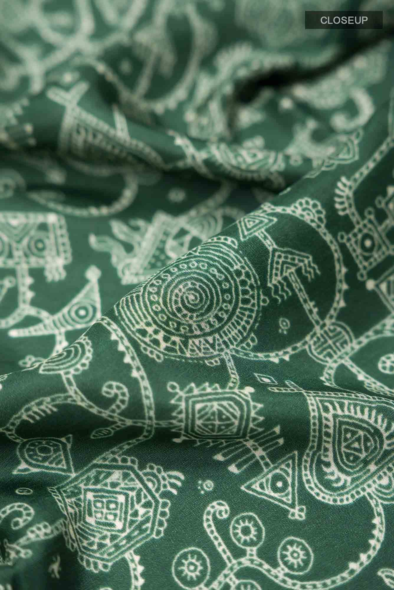 Green Printed Silk Saree - Image 2