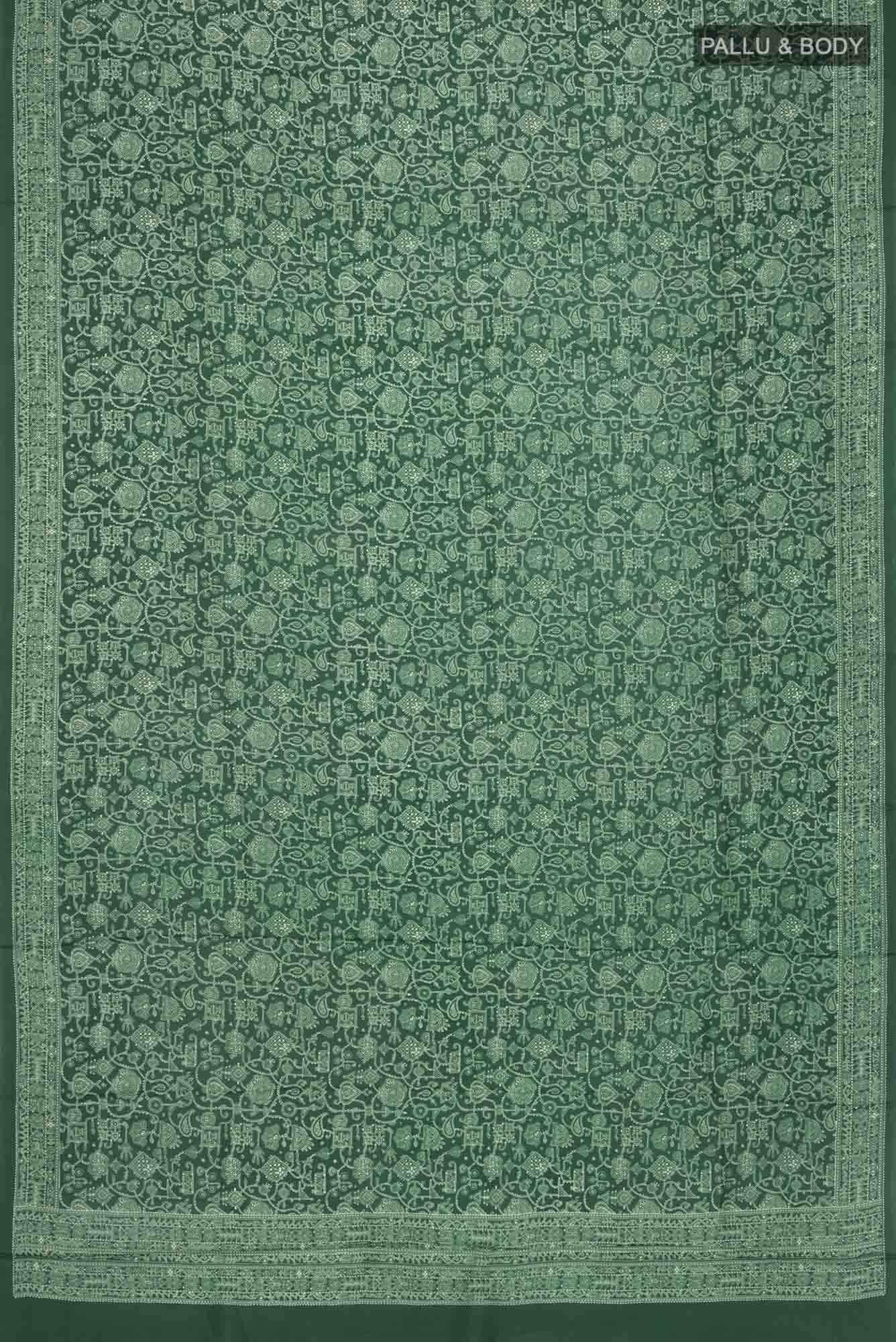Green Printed Silk Saree - Image 3