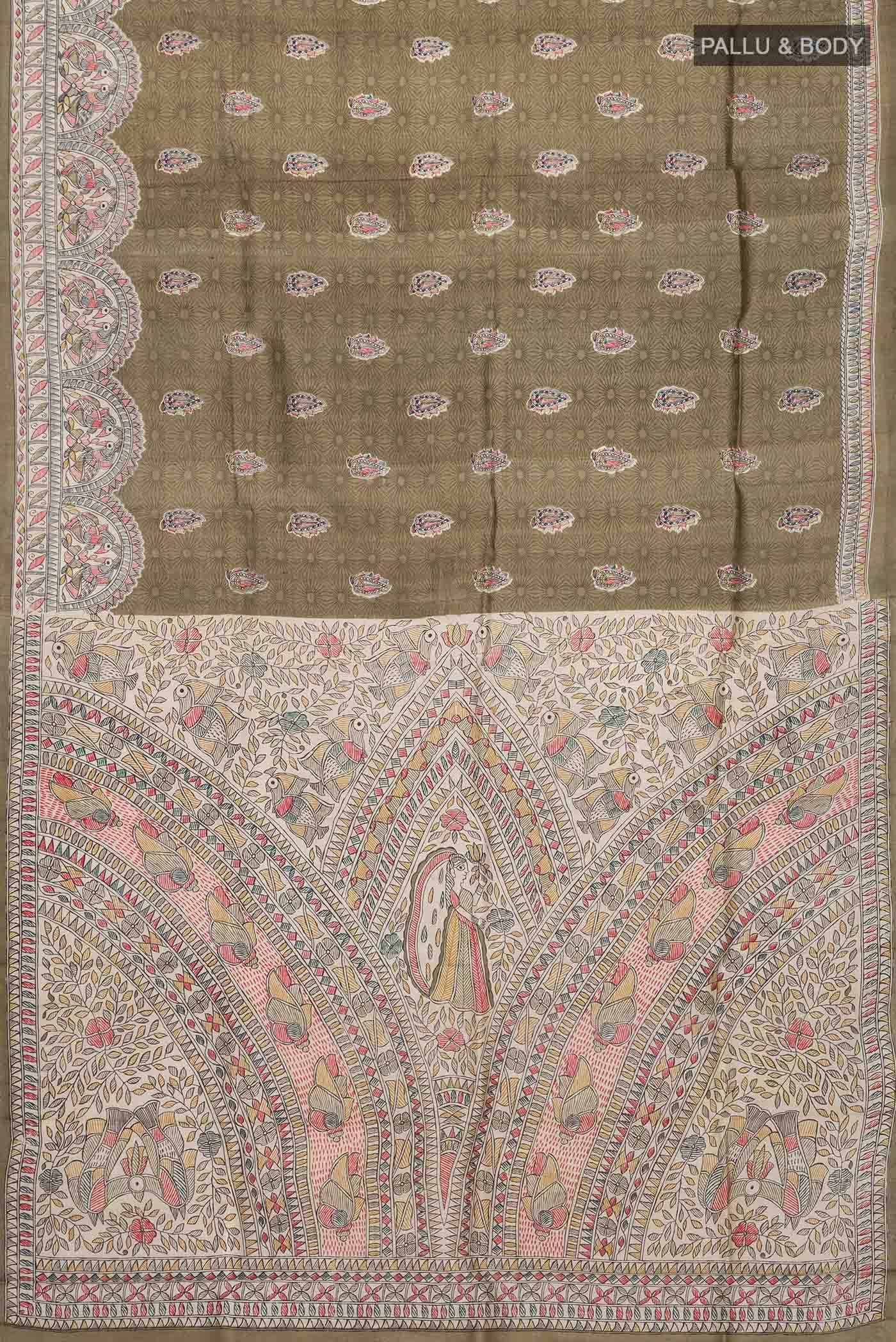 Green Printed Silk Saree - Image 3