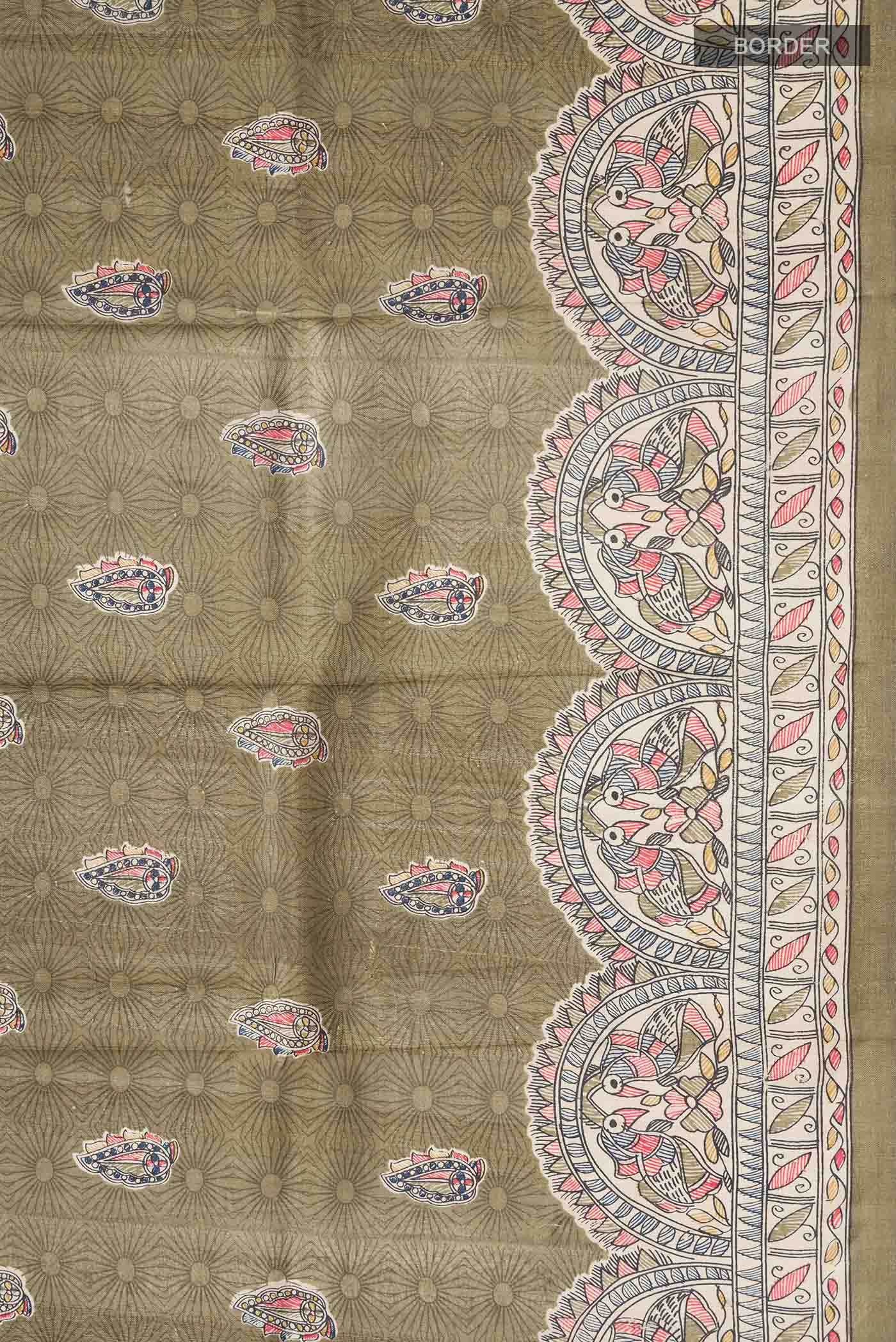 Green Printed Silk Saree - Image 4